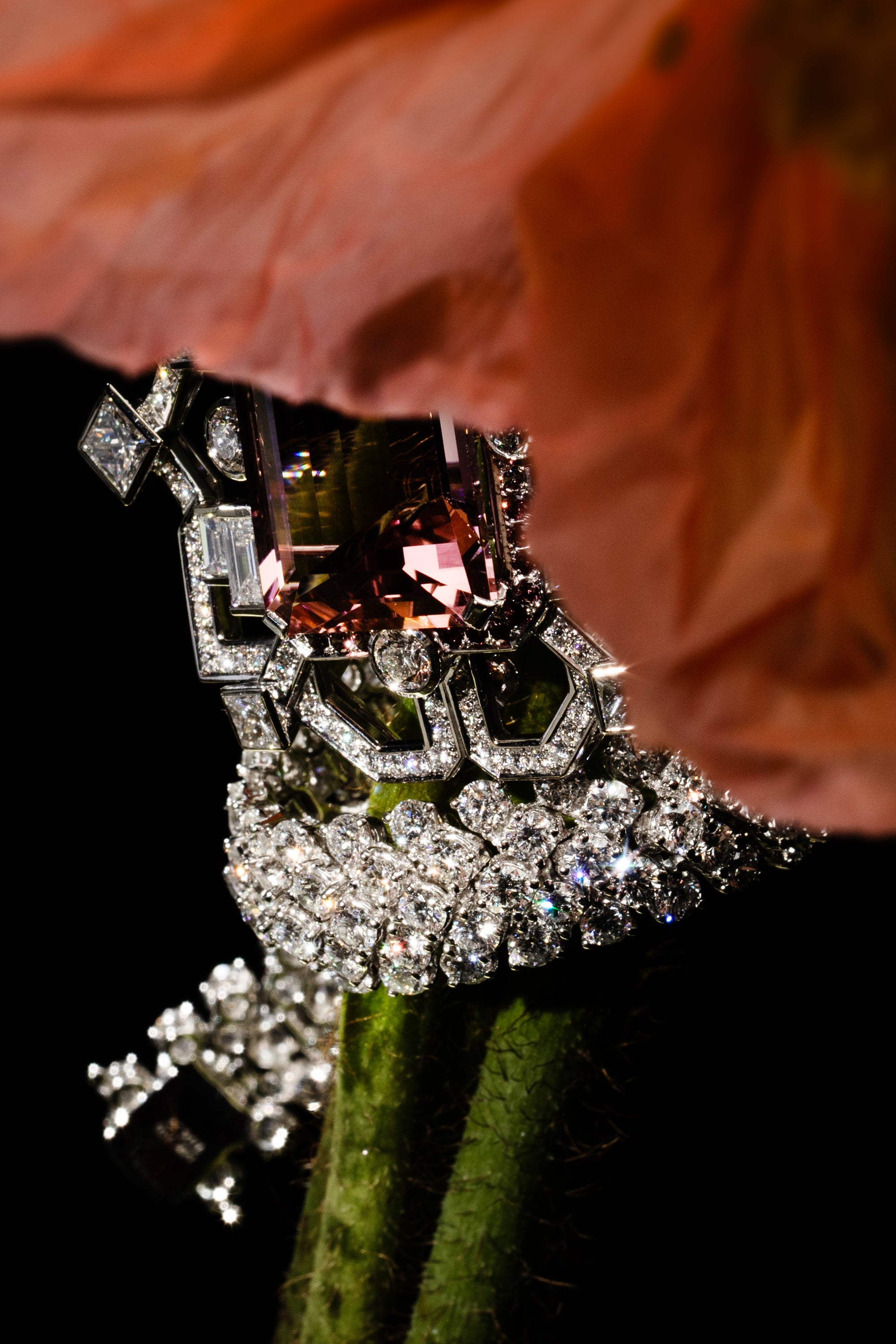 Matthew Ely Jewellery | 18ct White Gold, Tourmaline & Diamond Art Deco Necklace / Brooch