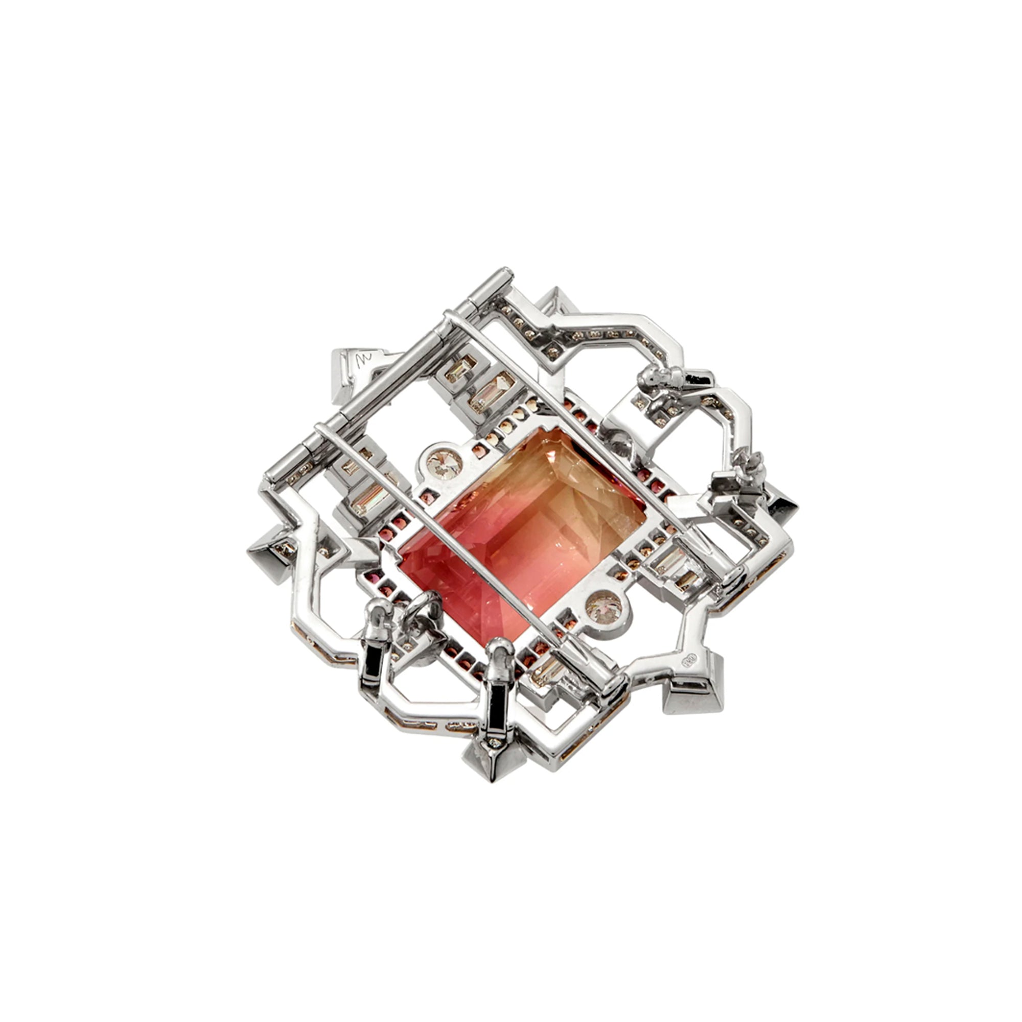 Matthew Ely Jewellery | 18ct White Gold, Tourmaline & Diamond Art Deco Necklace / Brooch