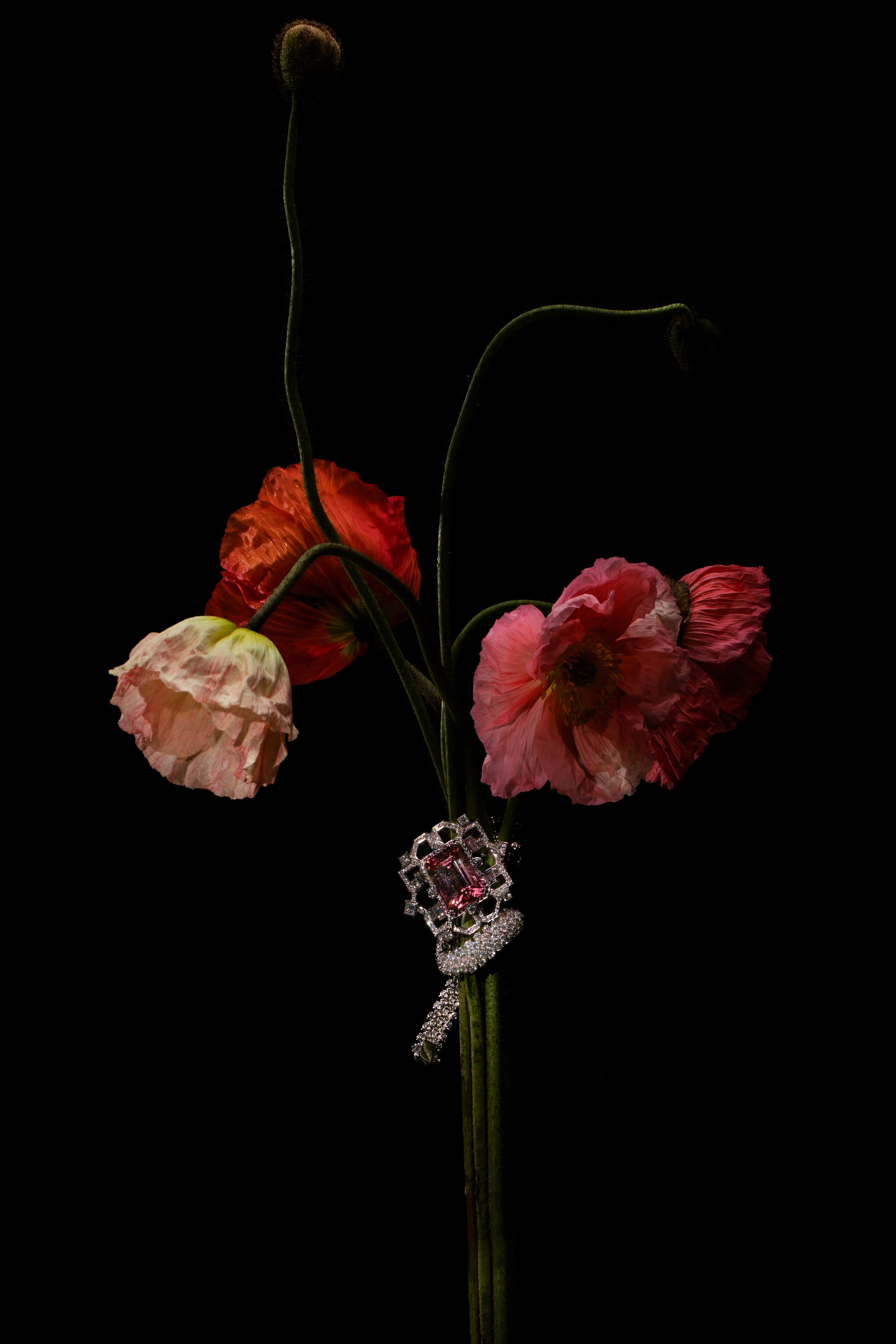 Matthew Ely Jewellery | 18ct White Gold, Tourmaline & Diamond Art Deco Necklace / Brooch