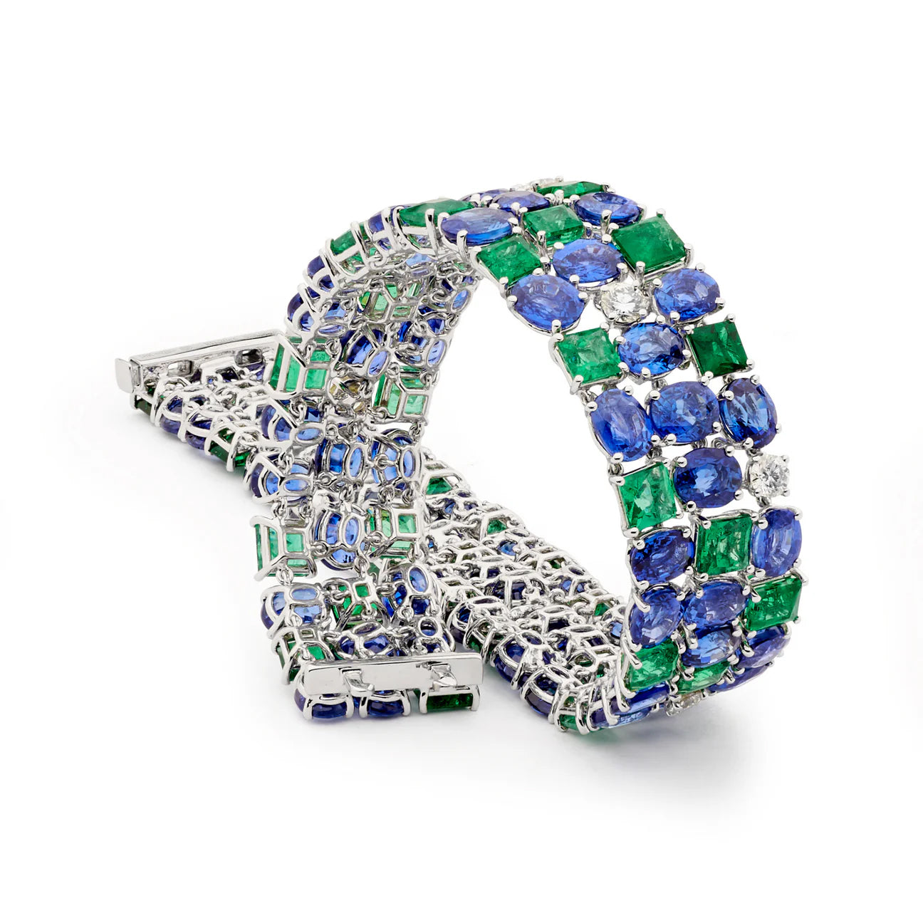 Matthew Ely Jewellery | 18ct White Gold, Sapphire, Emerald & Diamond Bracelet