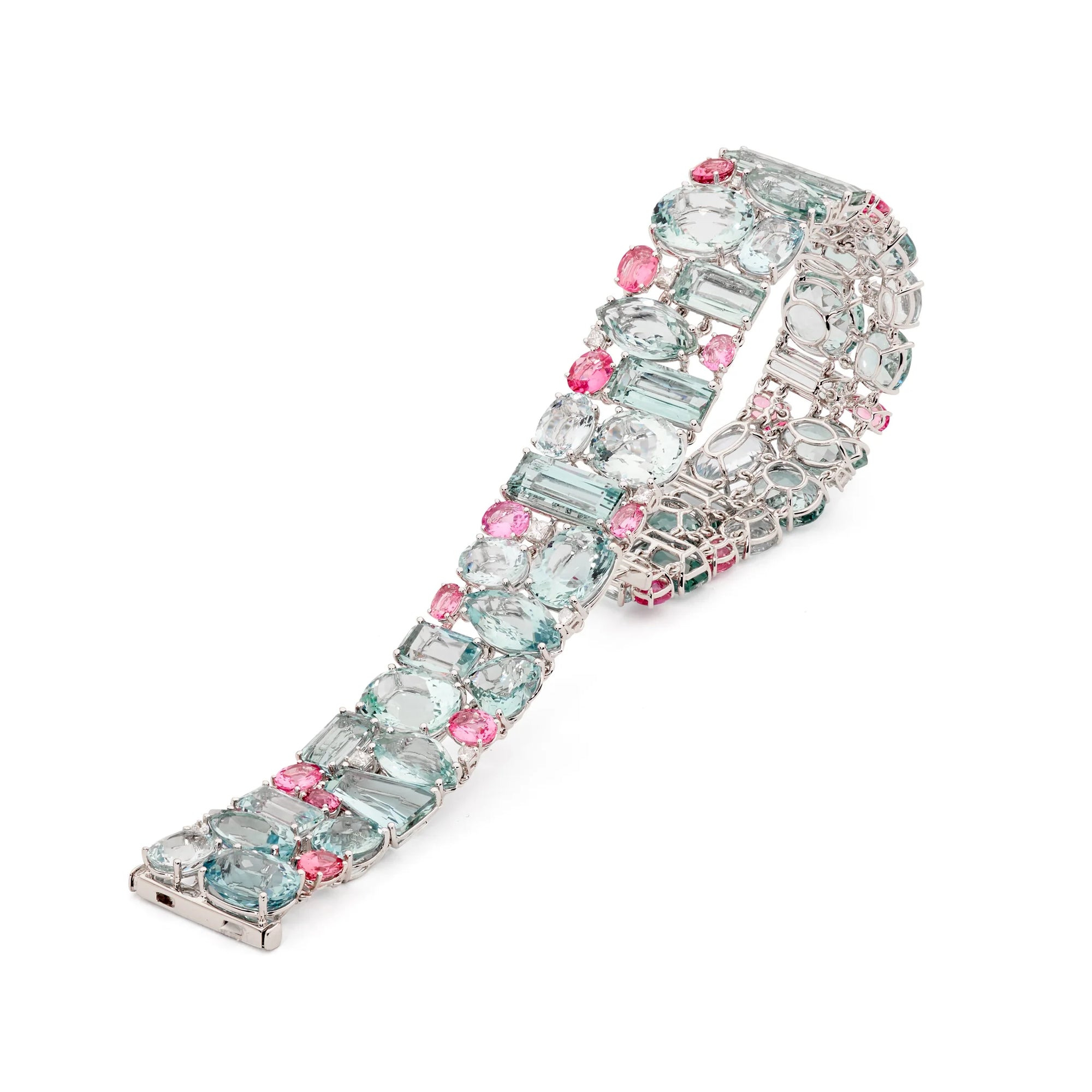 Matthew Ely Jewellery | 18ct White Gold, Aquamarine, Spinel & Diamond Bracelet