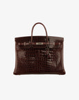 Hermès — Birkin 40cm — Bordeaux Shiny Porous Crocodile Palladium Hardware