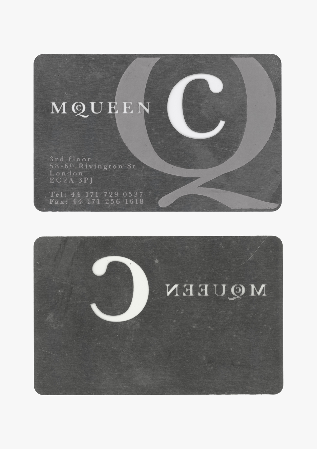 Alexander McQueen laser-cut stainless steel business card