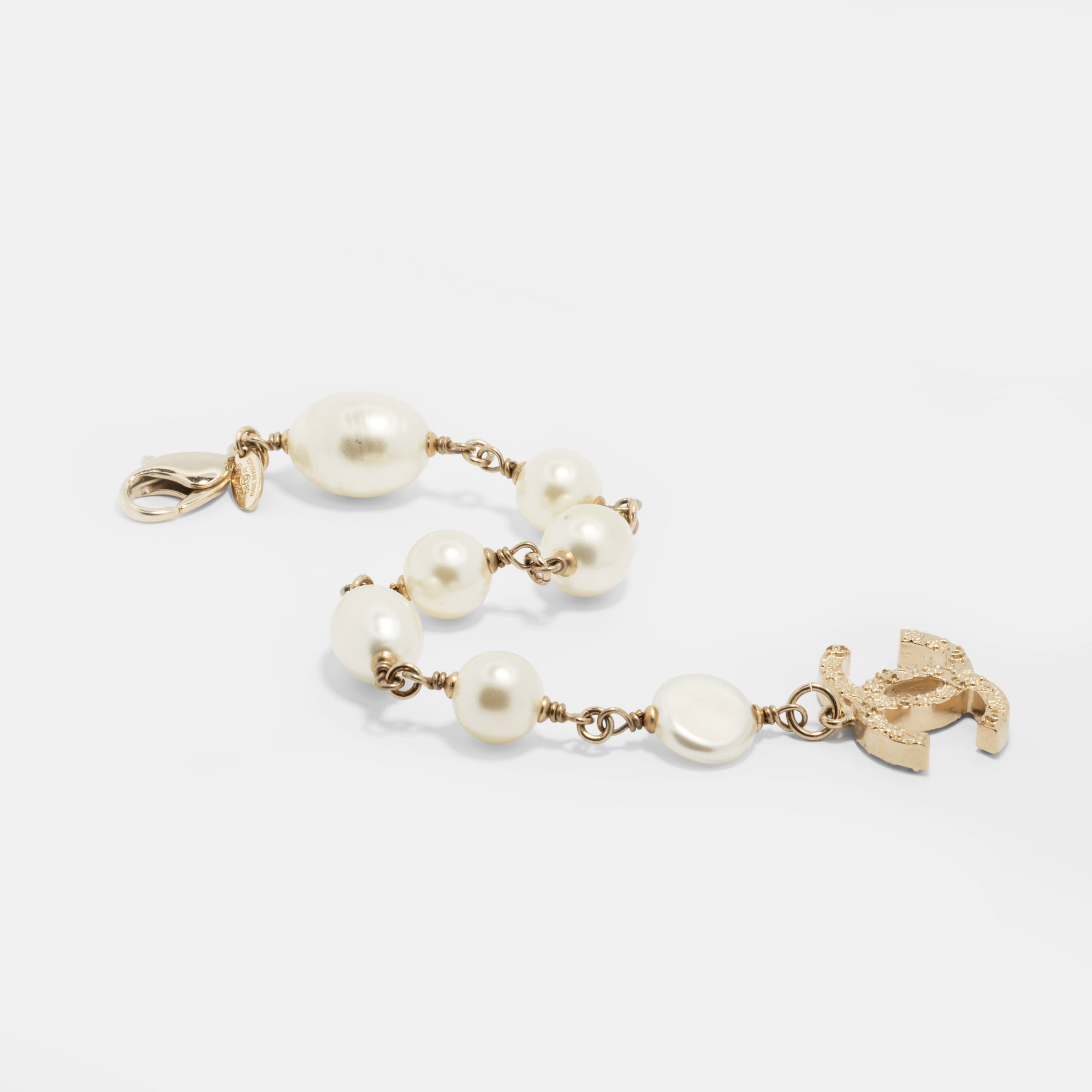 Chanel Faux Pearl Bracelet with Gold Tone CC Charm