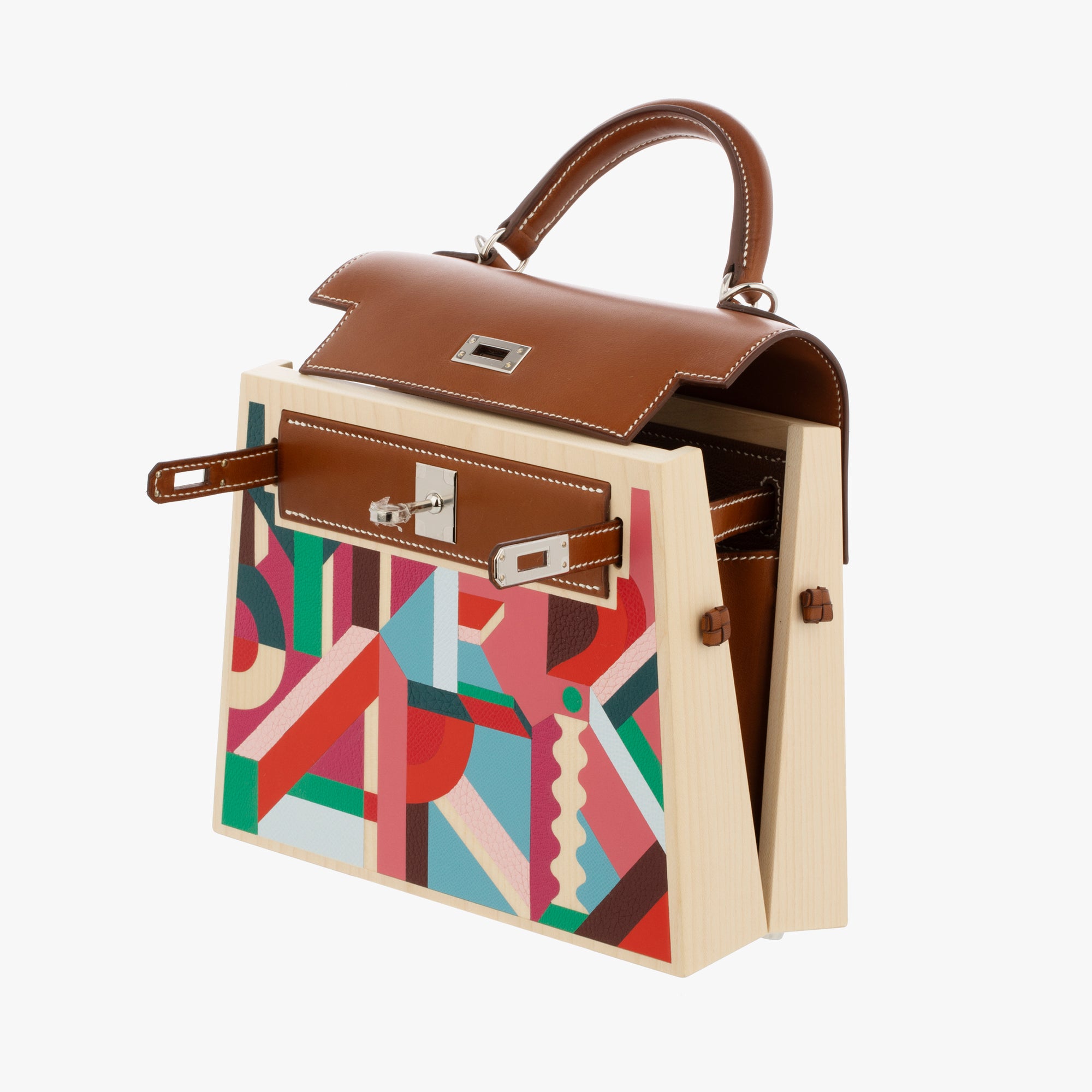 Hermès | Kelly Wood Perspective Cavaliere 22cm | Leather & Wood Palladium Hardware