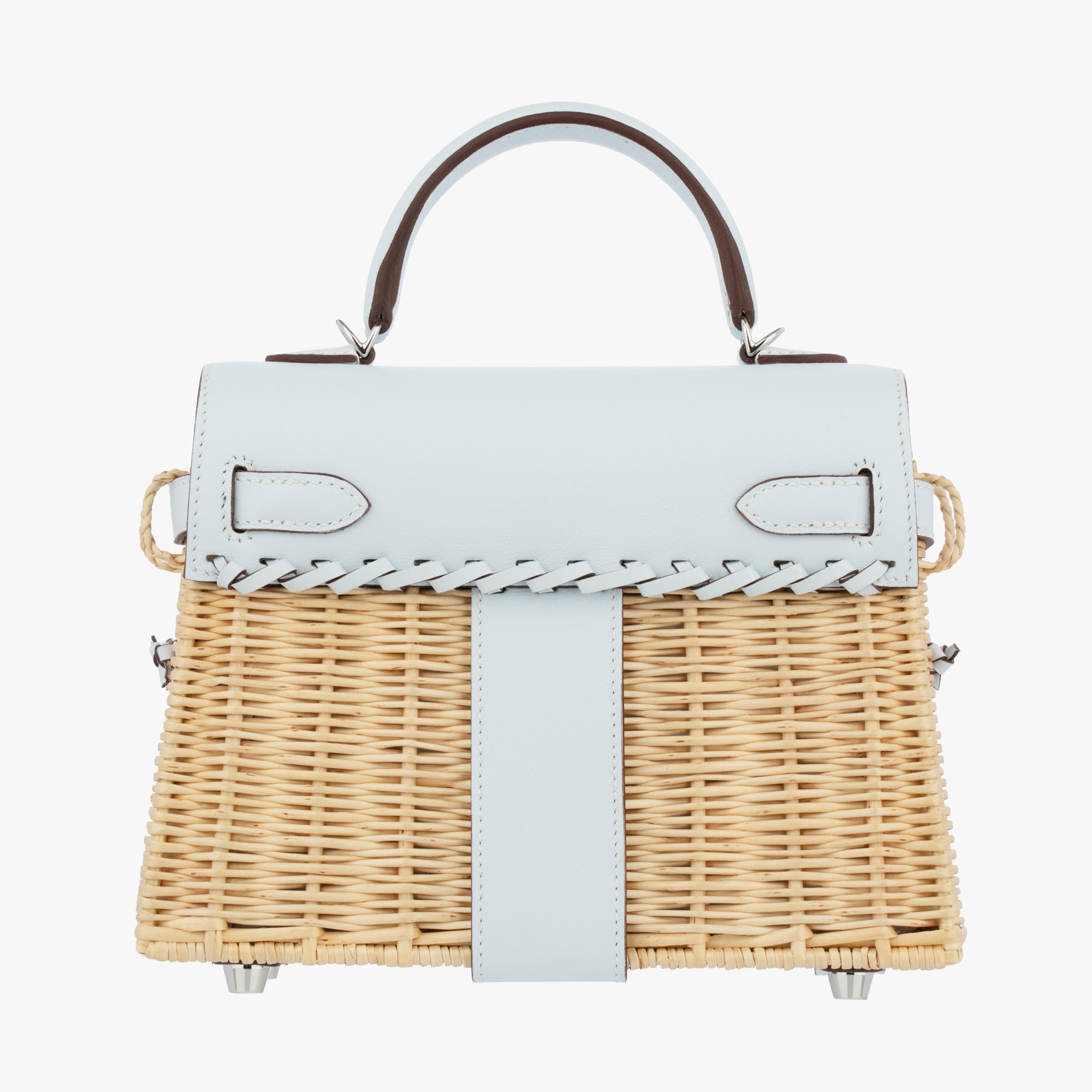 Hermès | Kelly Mini Picnic 20cm | Blue Brume Swift Leather & Wicker Palladium hardware