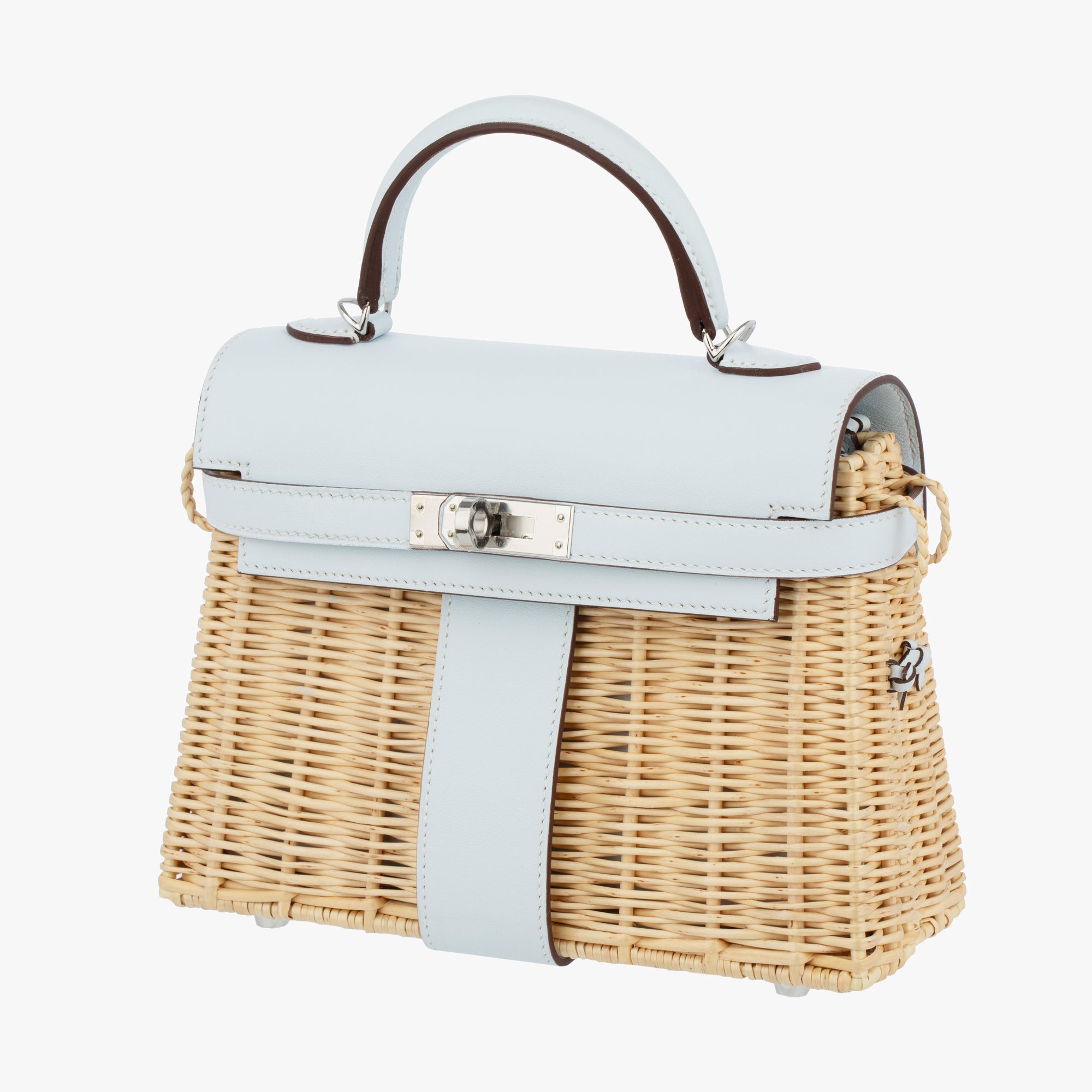 Hermès | Kelly Mini Picnic 20cm | Blue Brume Swift Leather & Wicker Palladium hardware