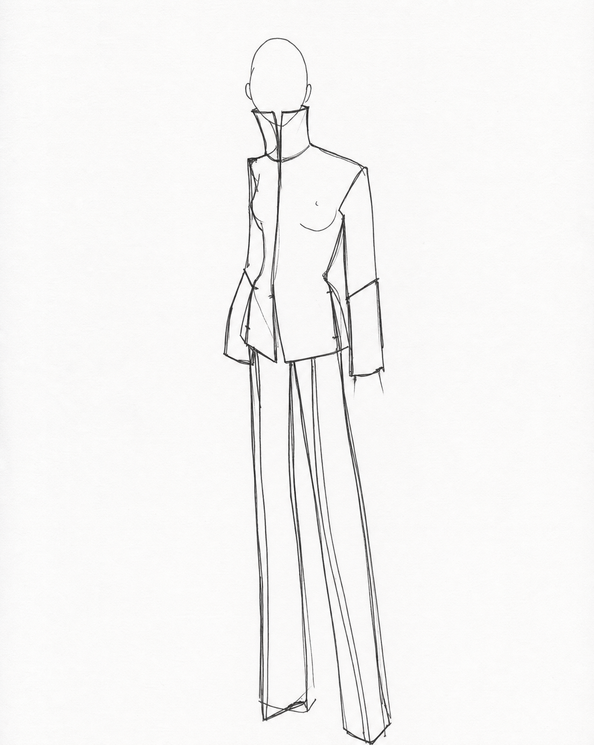 Fashion illustration in pencil and biro attributed to the Alexander McQueen studio