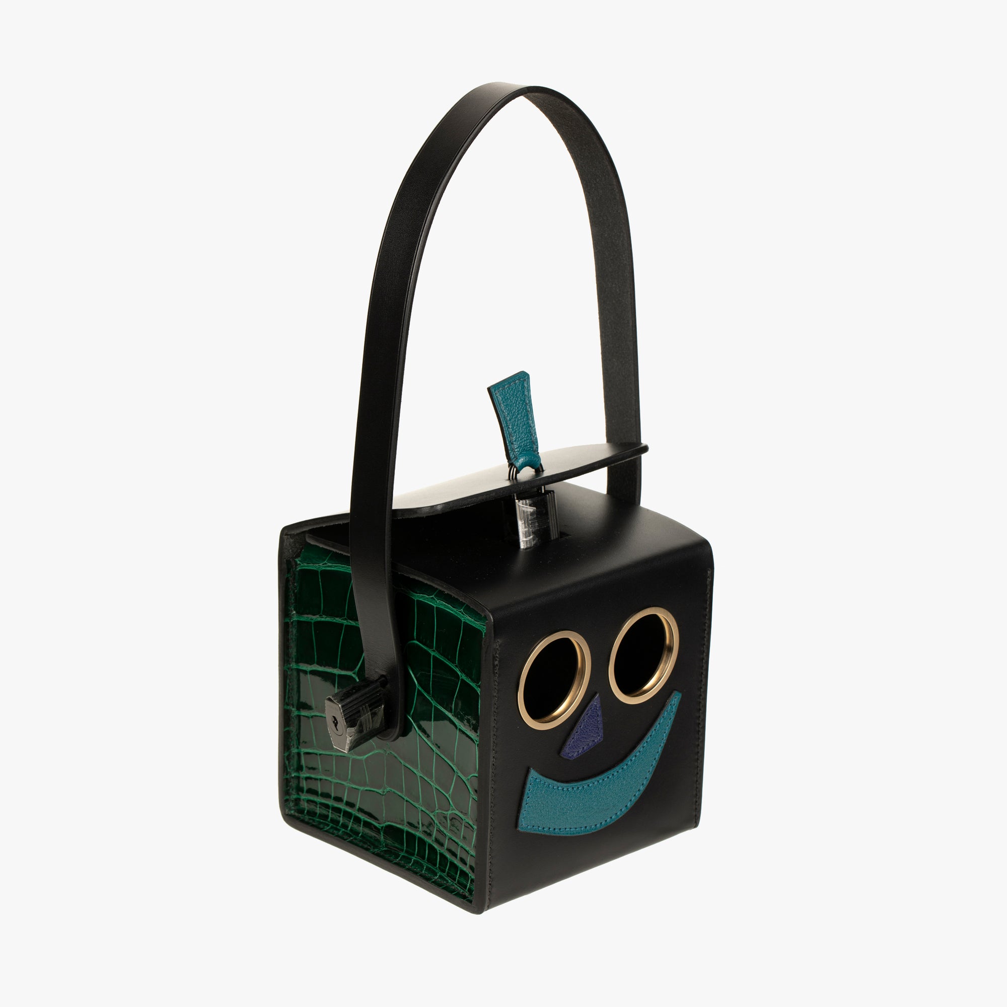 Hermès | Petit H | Limited Edition Robot Handbag Black, Emerald, Electric Blue & Encre So Black Hardware