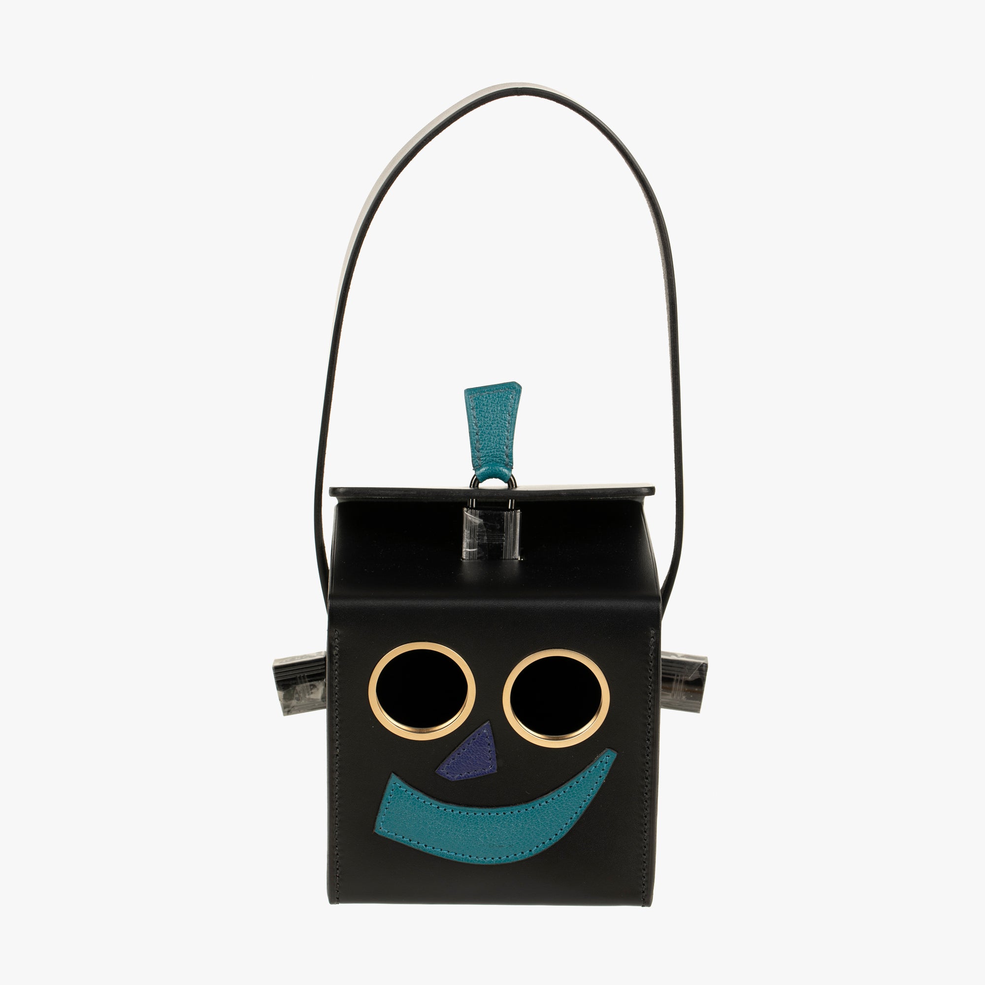 Hermès | Petit H | Limited Edition Robot Handbag Black, Emerald, Electric Blue & Encre So Black Hardware