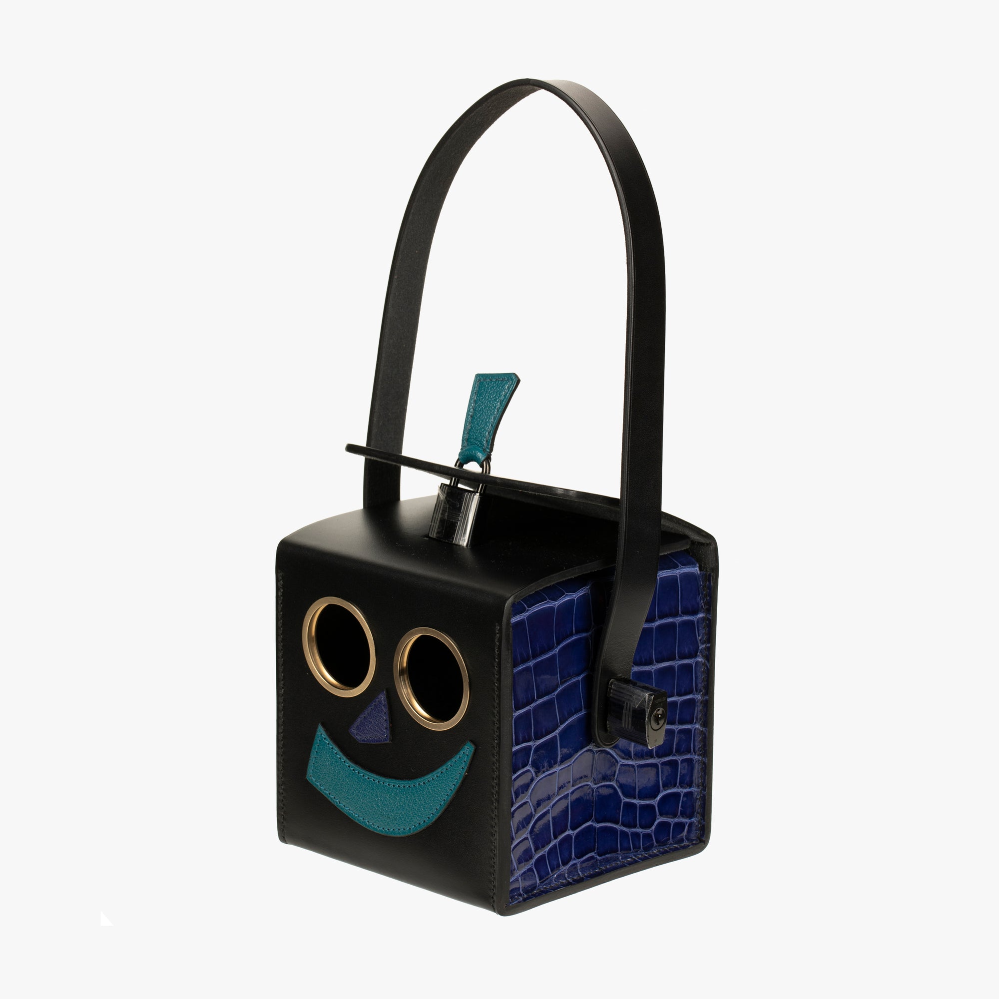 Hermès | Petit H | Limited Edition Robot Handbag Black, Emerald, Electric Blue & Encre So Black Hardware
