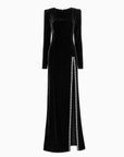 Saint Laurent | Full Length Black Velvet Dress With Rhinestones | Size 36 FR