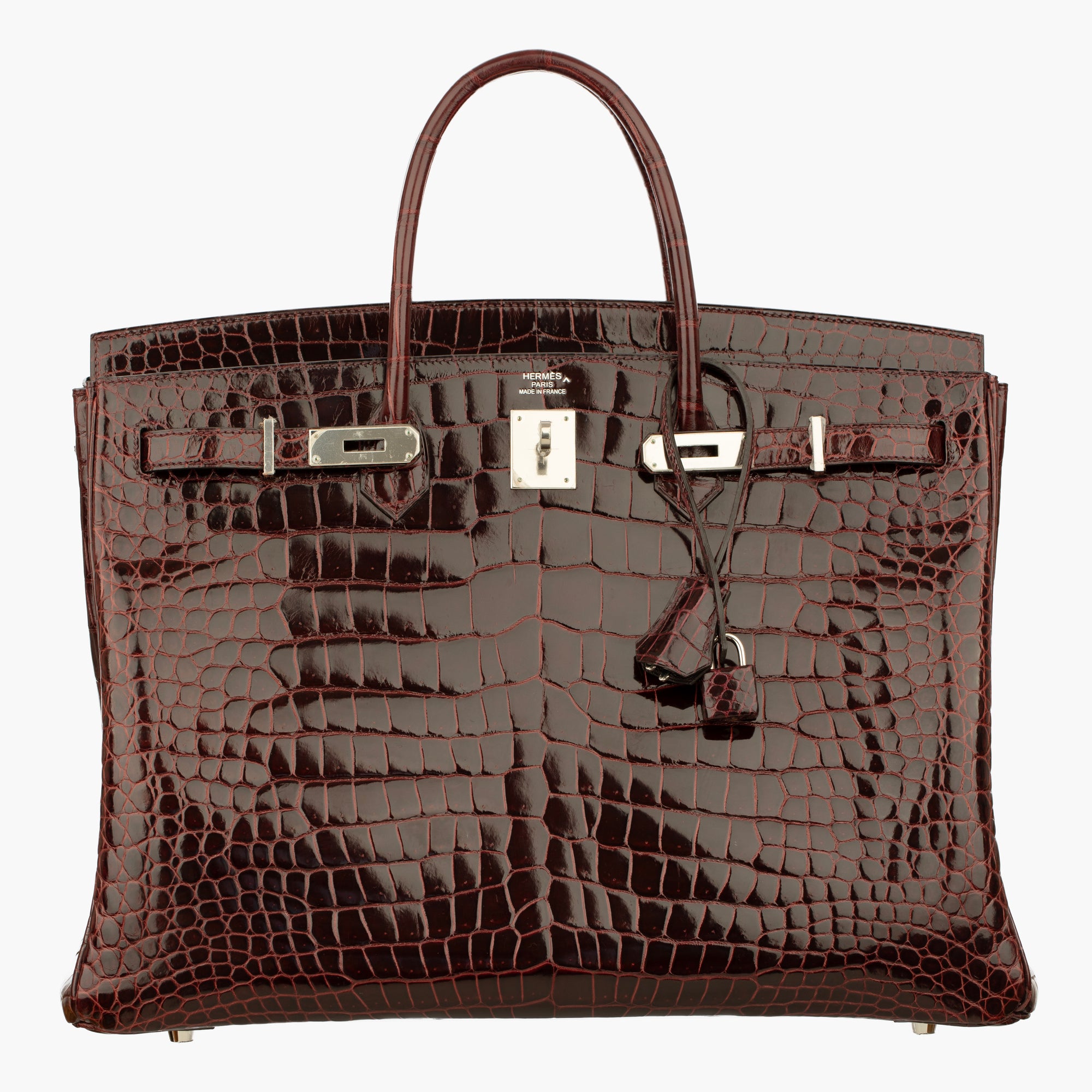 Hermès | Birkin 40cm | Bordeaux Shiny Porous Crocodile Palladium Hardware