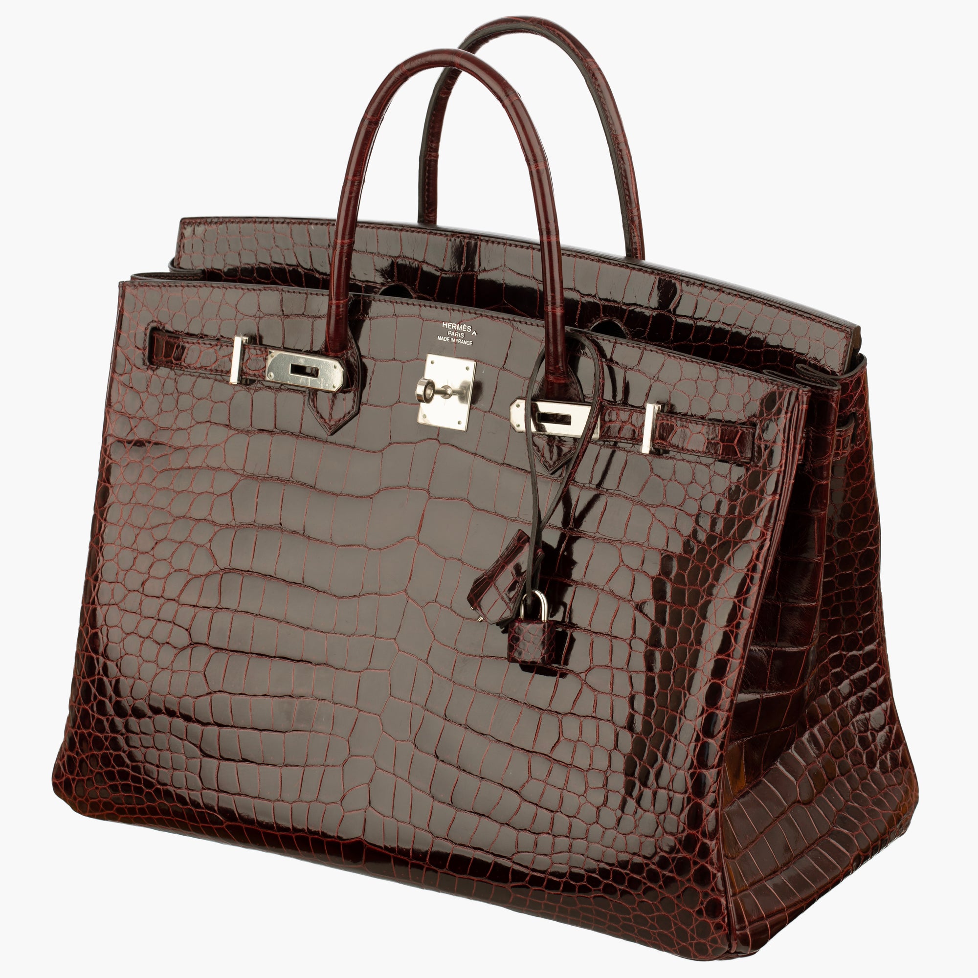 Hermès | Birkin 40cm | Bordeaux Shiny Porous Crocodile Palladium Hardware