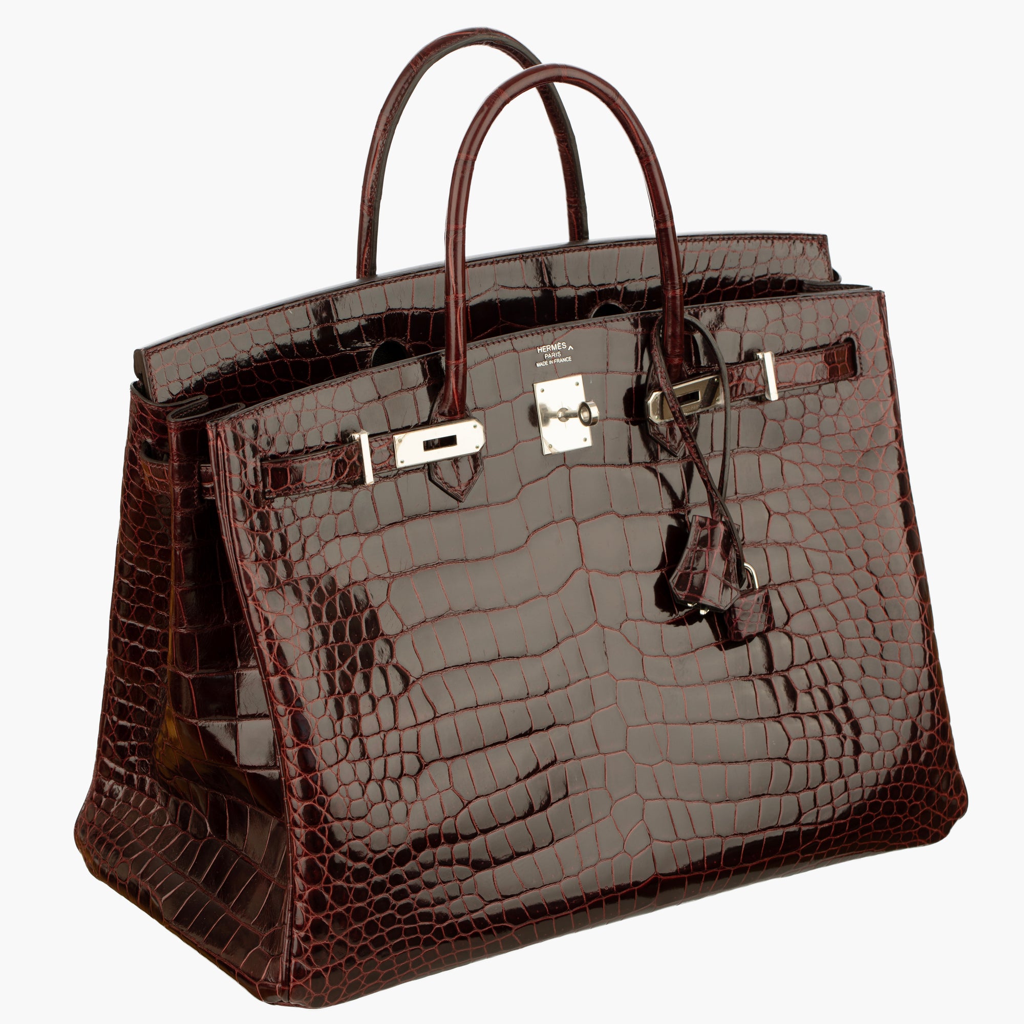 Hermès | Birkin 40cm | Bordeaux Shiny Porous Crocodile Palladium Hardware
