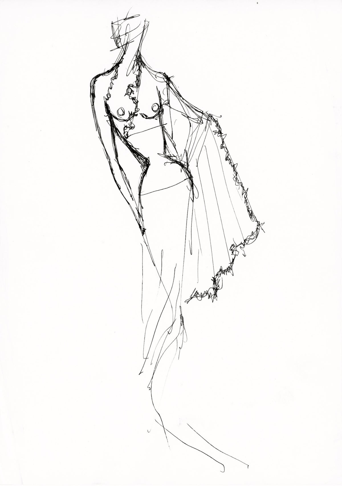 Original fashion illustration in pencil and biro by Alexander McQueen, archive item Sketch16