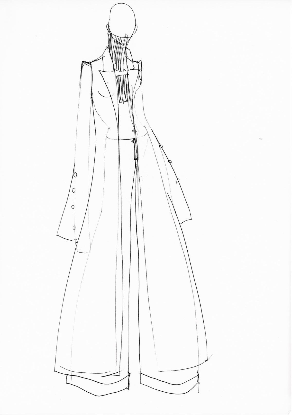 Fashion illustration in pencil and biro attributed to the Alexander McQueen studio, archive item Sketch18