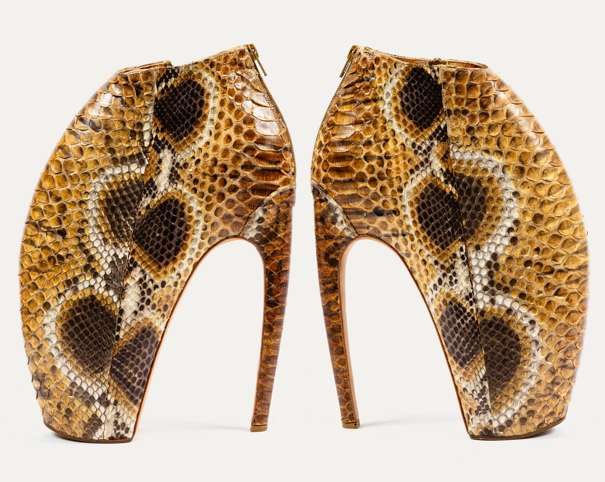 Alexander McQueen Armadillo boots from Look 4, shown in opposing profile
