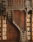 Trudon classic green candles in four sizes on a library staircase — Photo retouchée