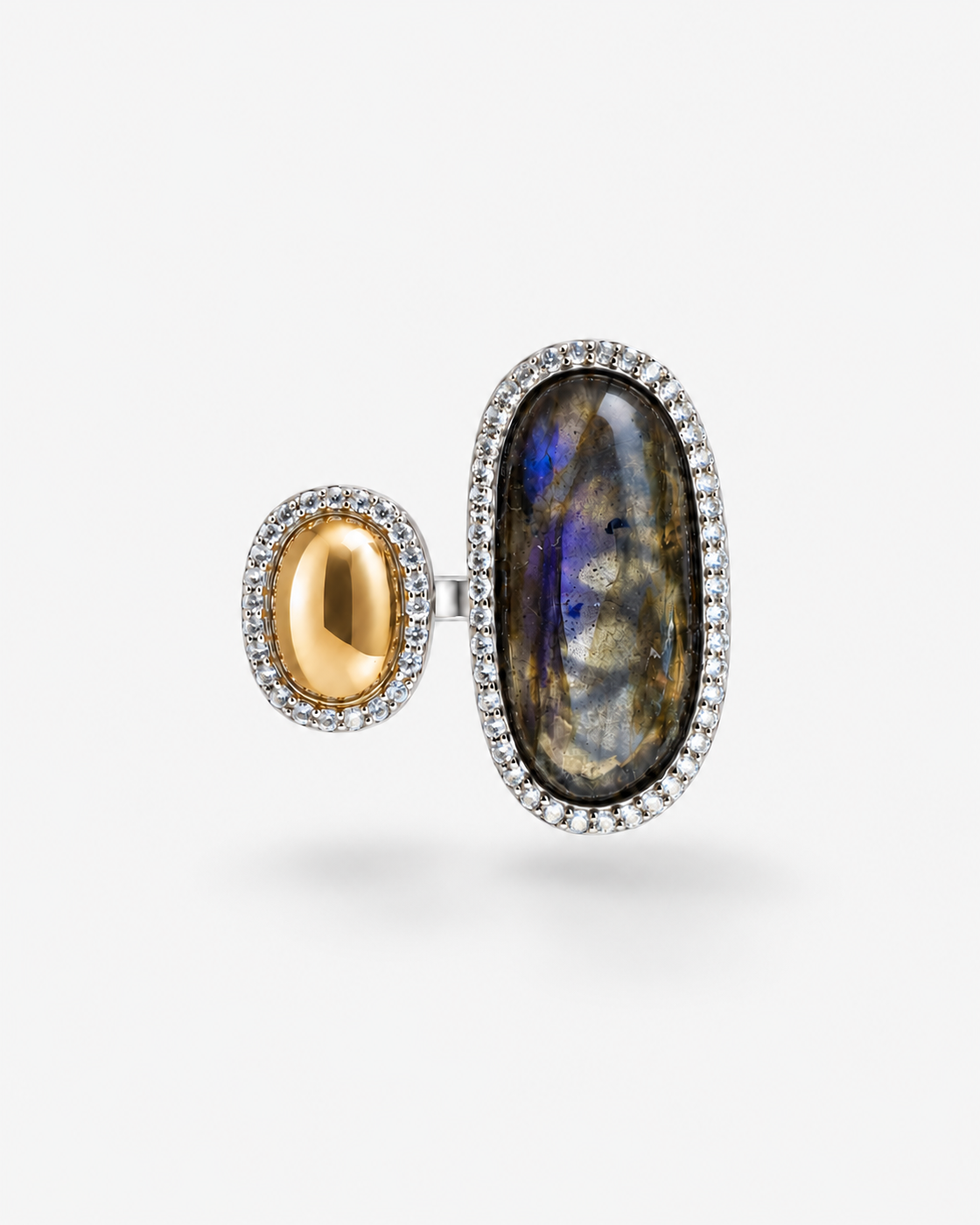 Saavi Jewels labradorite and gold open ring, floating front view