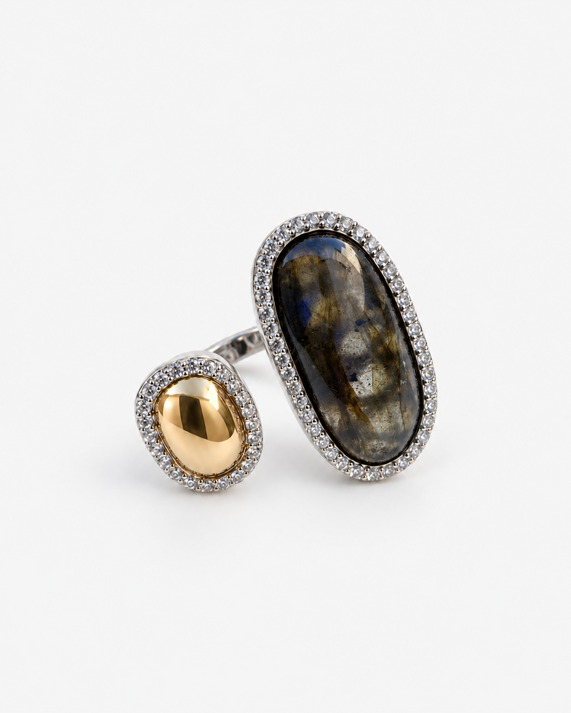 Saavi Jewels labradorite and gold open ring, detail view 1