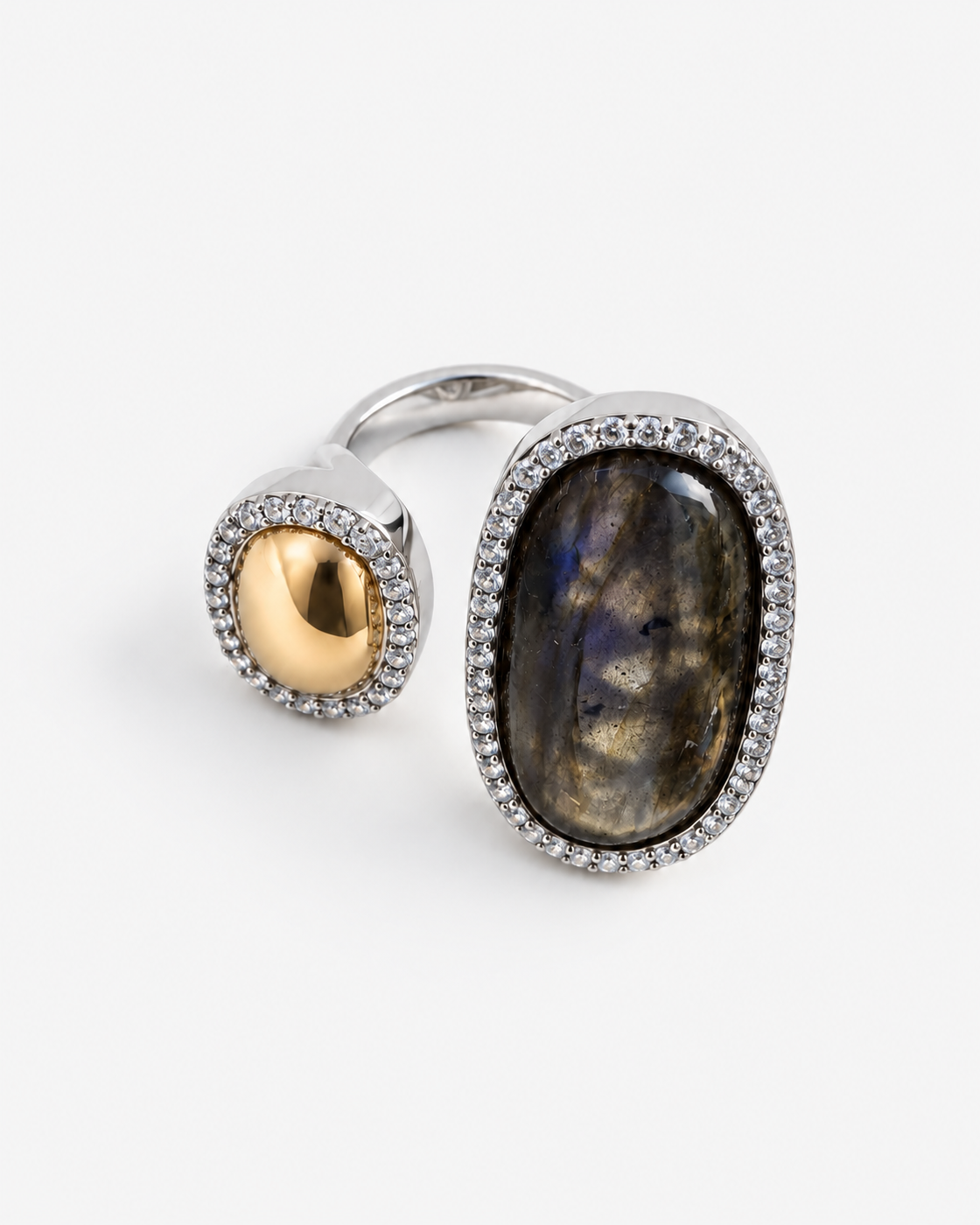 Saavi Jewels labradorite and gold open ring, detail view 4