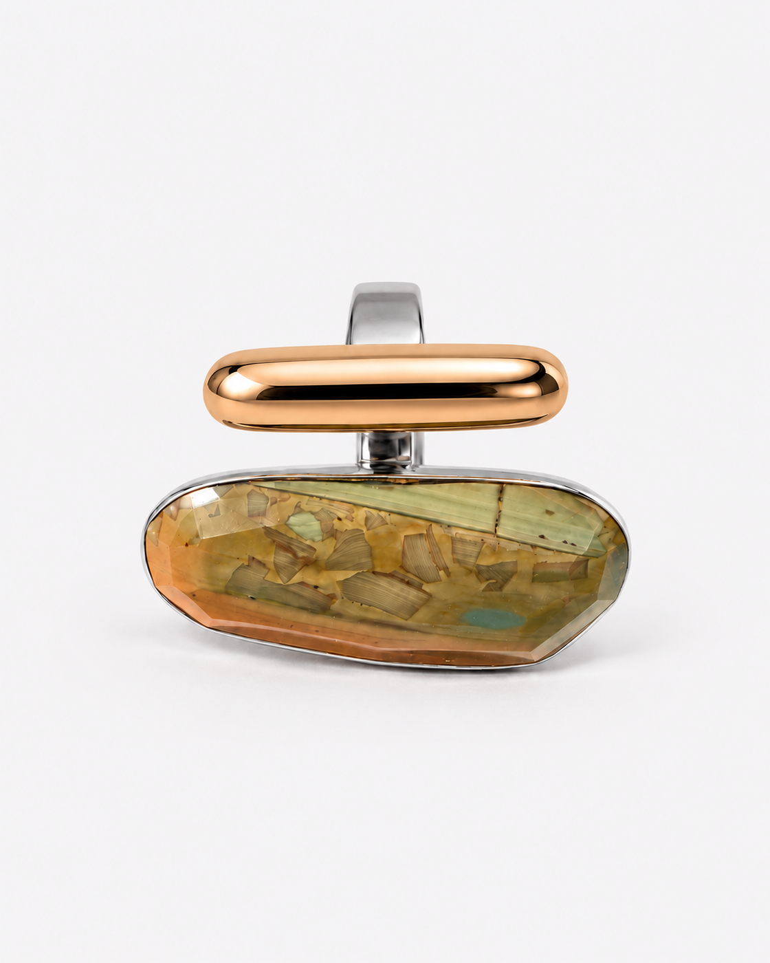 Saavi Jewels jasper and rose gold double-head ring — horizontal front view
