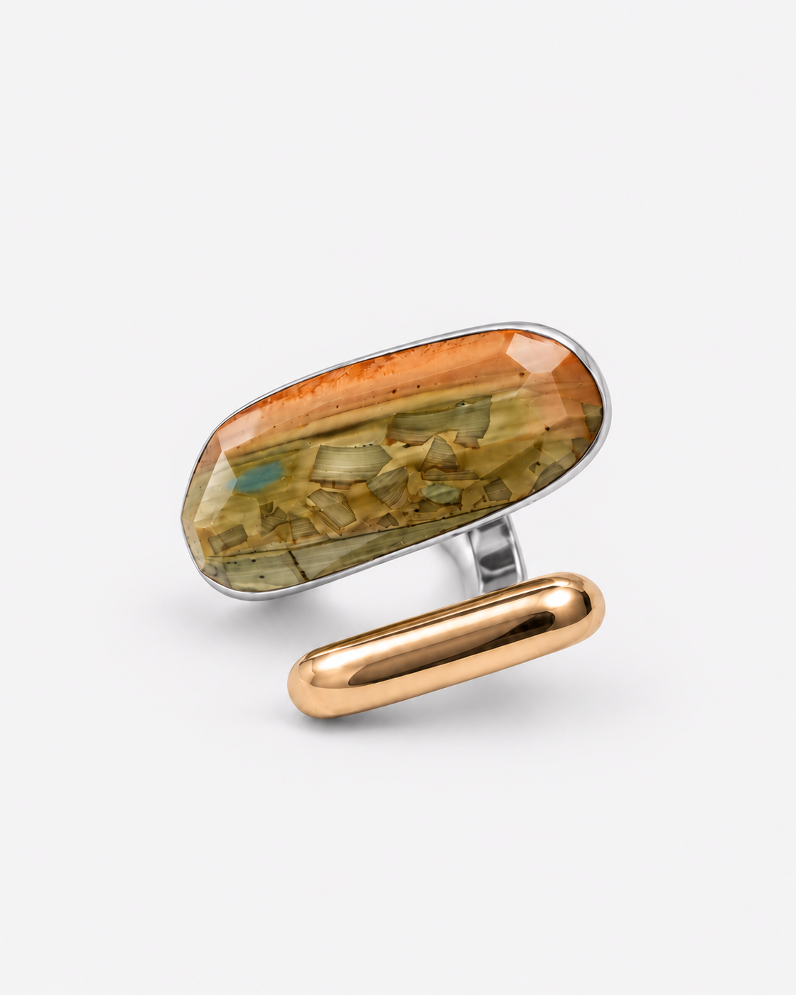 Saavi Jewels jasper and rose gold double-head ring — angled front view