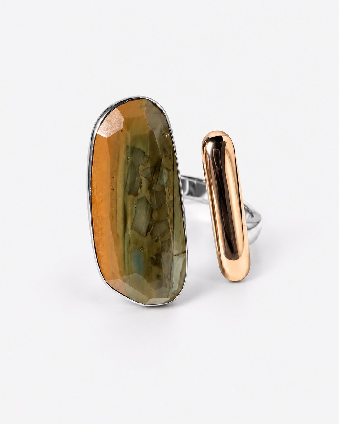 Saavi Jewels jasper and rose gold double-head ring — overhead angled view