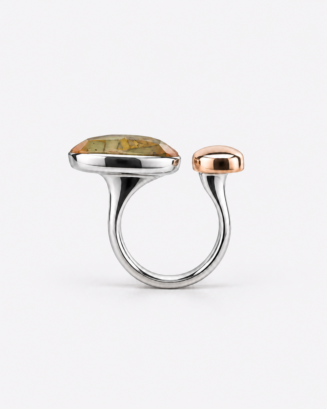 Saavi Jewels jasper and rose gold double-head ring — reverse angled view
