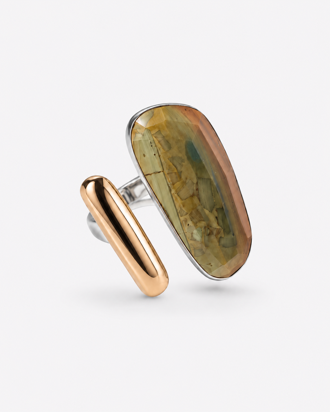 Saavi Jewels jasper and rose gold double-head ring — side profile
