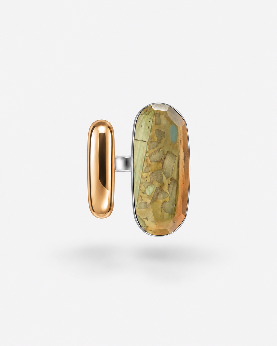 Saavi Jewels jasper and rose gold double-head ring — floating front view