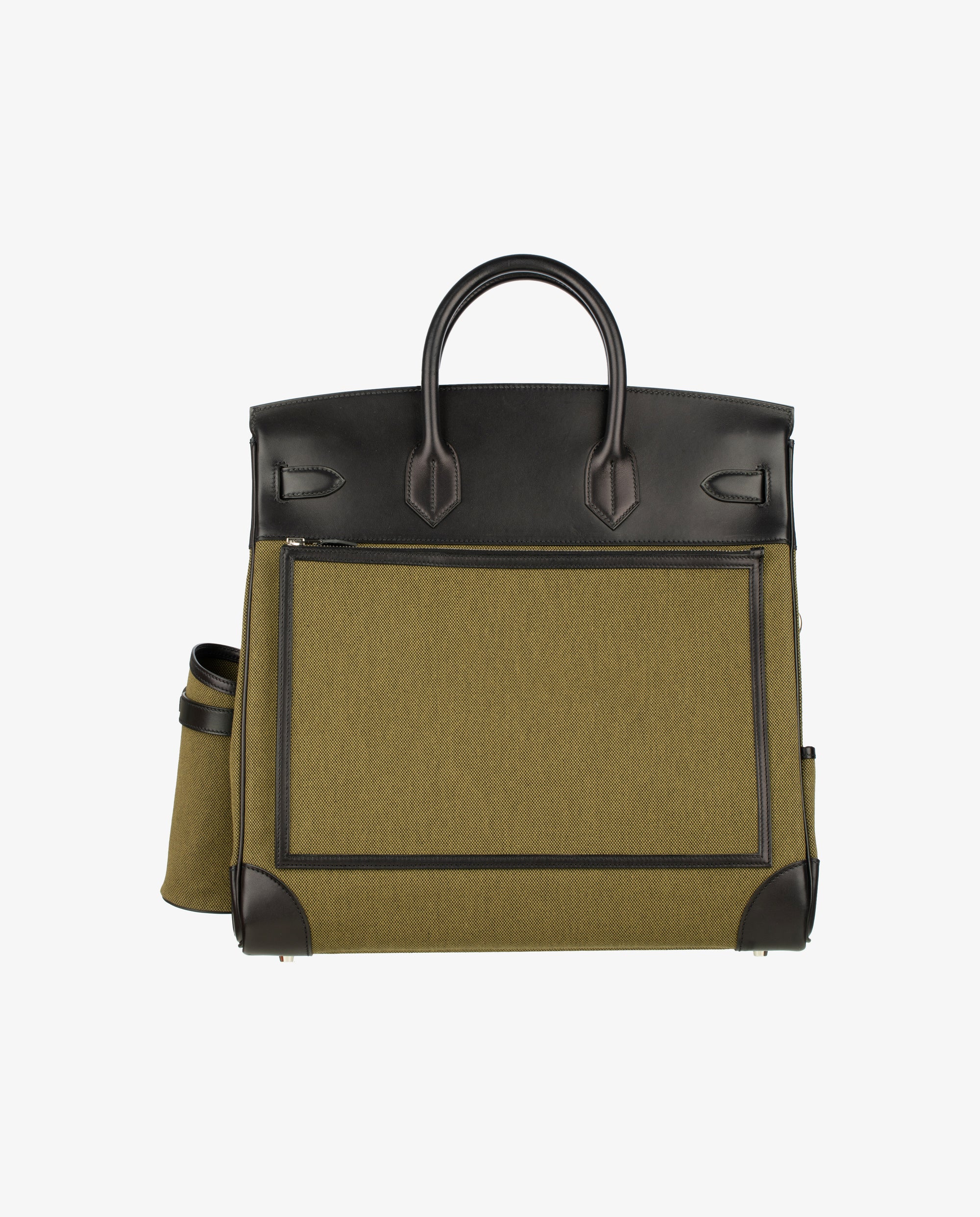 Hermès | Haut A Courroies HAC 40cm Cargo Toile | Black &amp; Vert Militaire Evercalf Leather Palladium Hardware