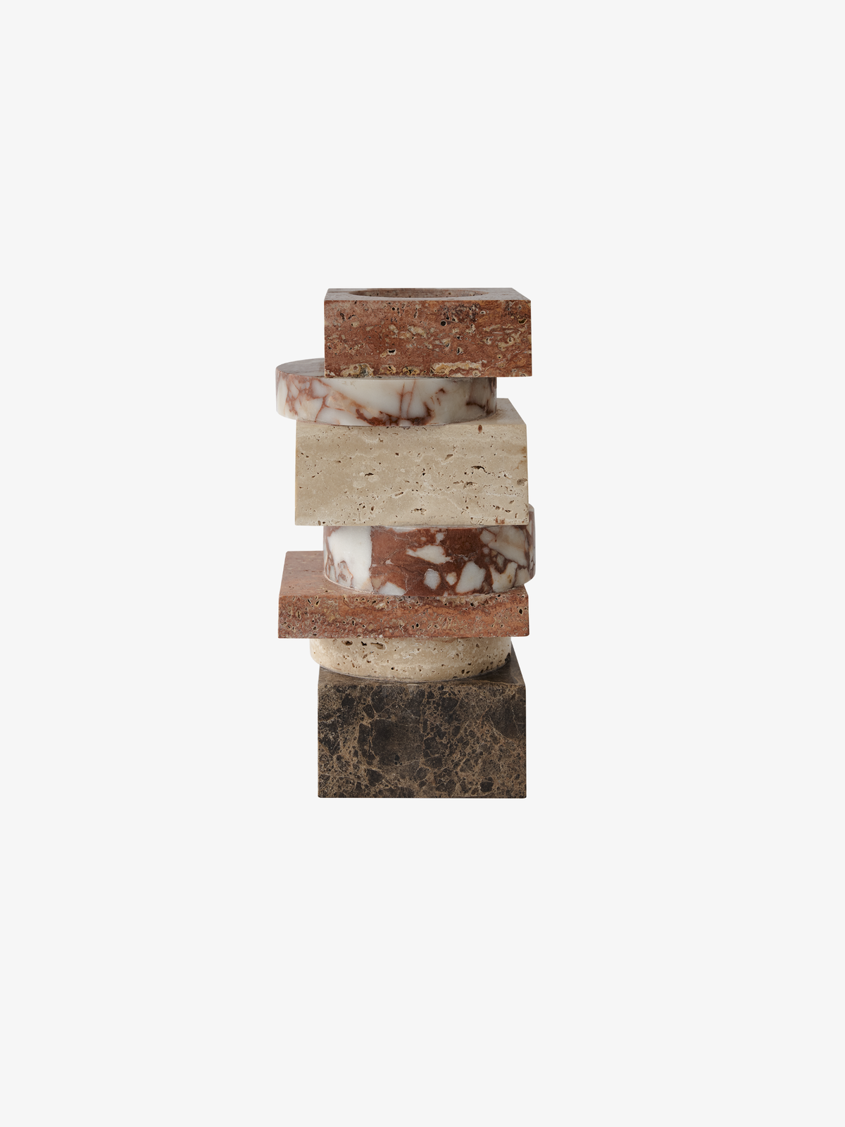 Greg Natale | Pila Vase Red Travertine, Rosso, Travertine and Emperador