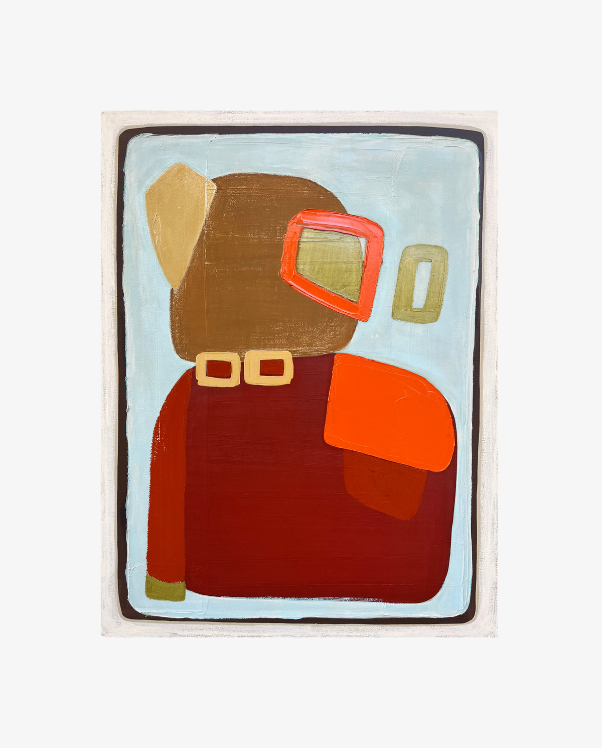 I Wanna Give You Devotion by Jane Jenevieve — oil on canvas with rust-red and brown forms against pale blue.
