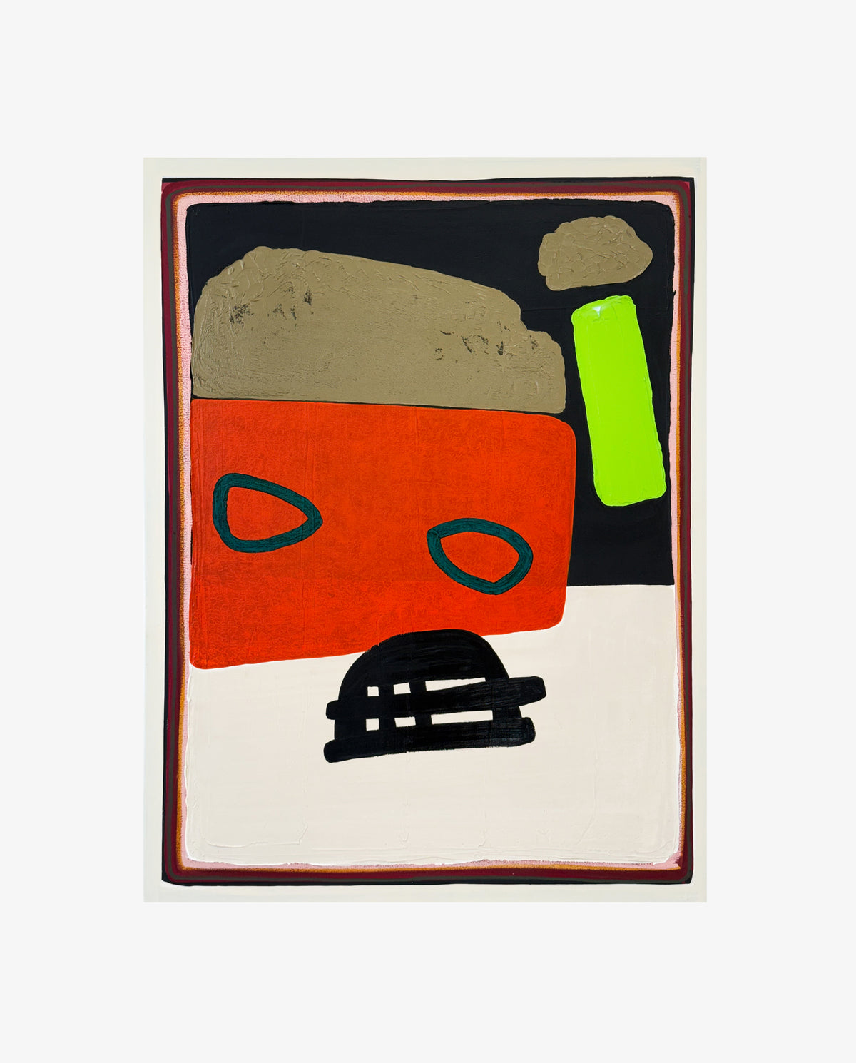 Man In A Hat III by Jane Jenevieve — oil on canvas with orange, green and black forms on a pale ground.
