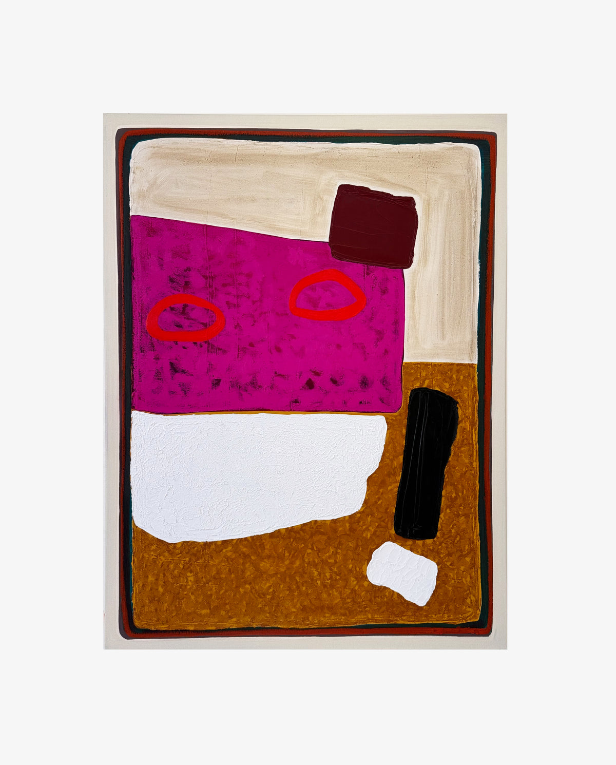 Man In A Hat IV by Jane Jenevieve — oil on canvas with a vivid pink field with brown and black shapes.