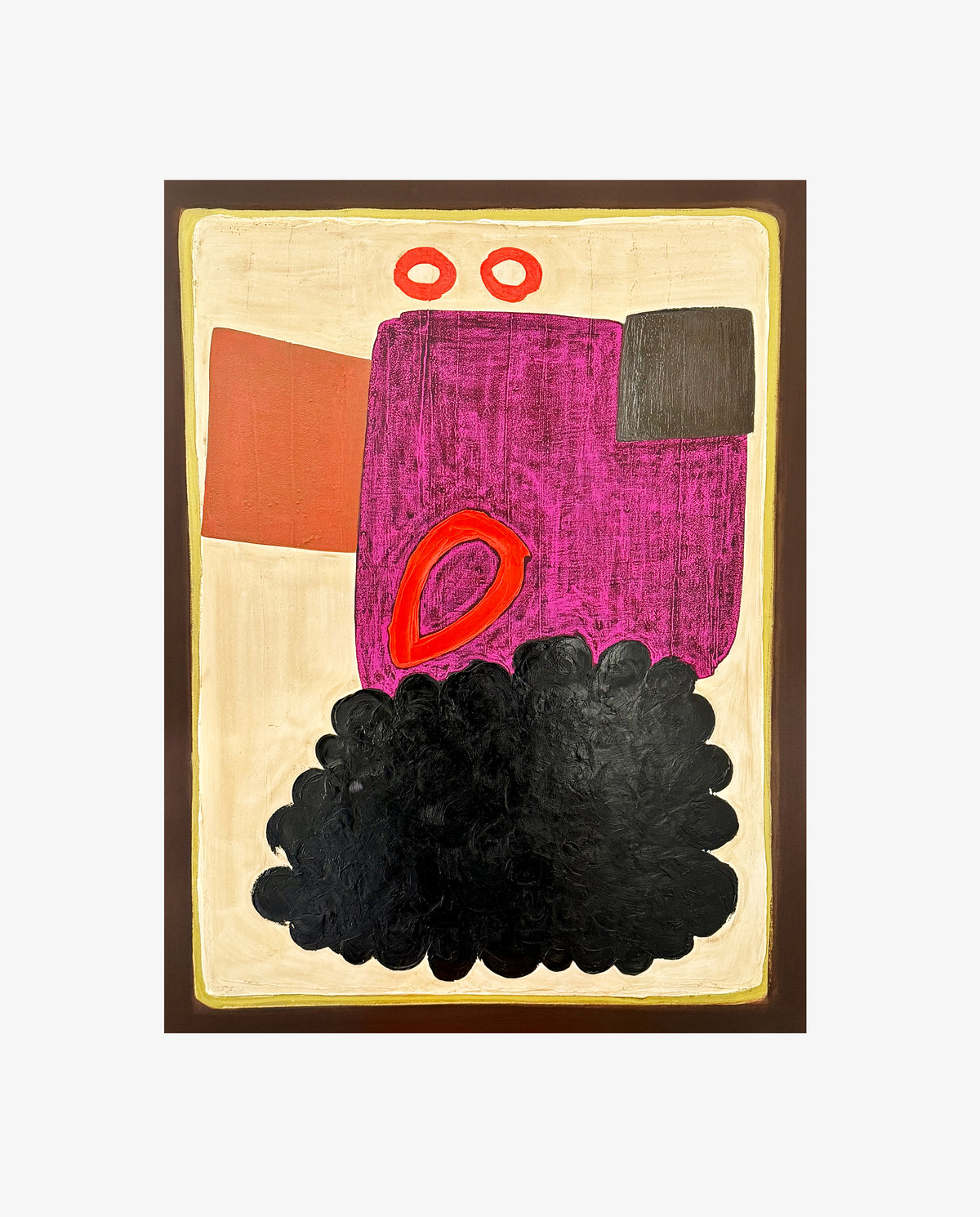 Running Dog II by Jane Jenevieve — oil on canvas with pink and orange forms above a clustered black shape.
