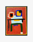 Smarty Pants by Jane Jenevieve — oil on canvas with bright red, blue and yellow geometric forms.