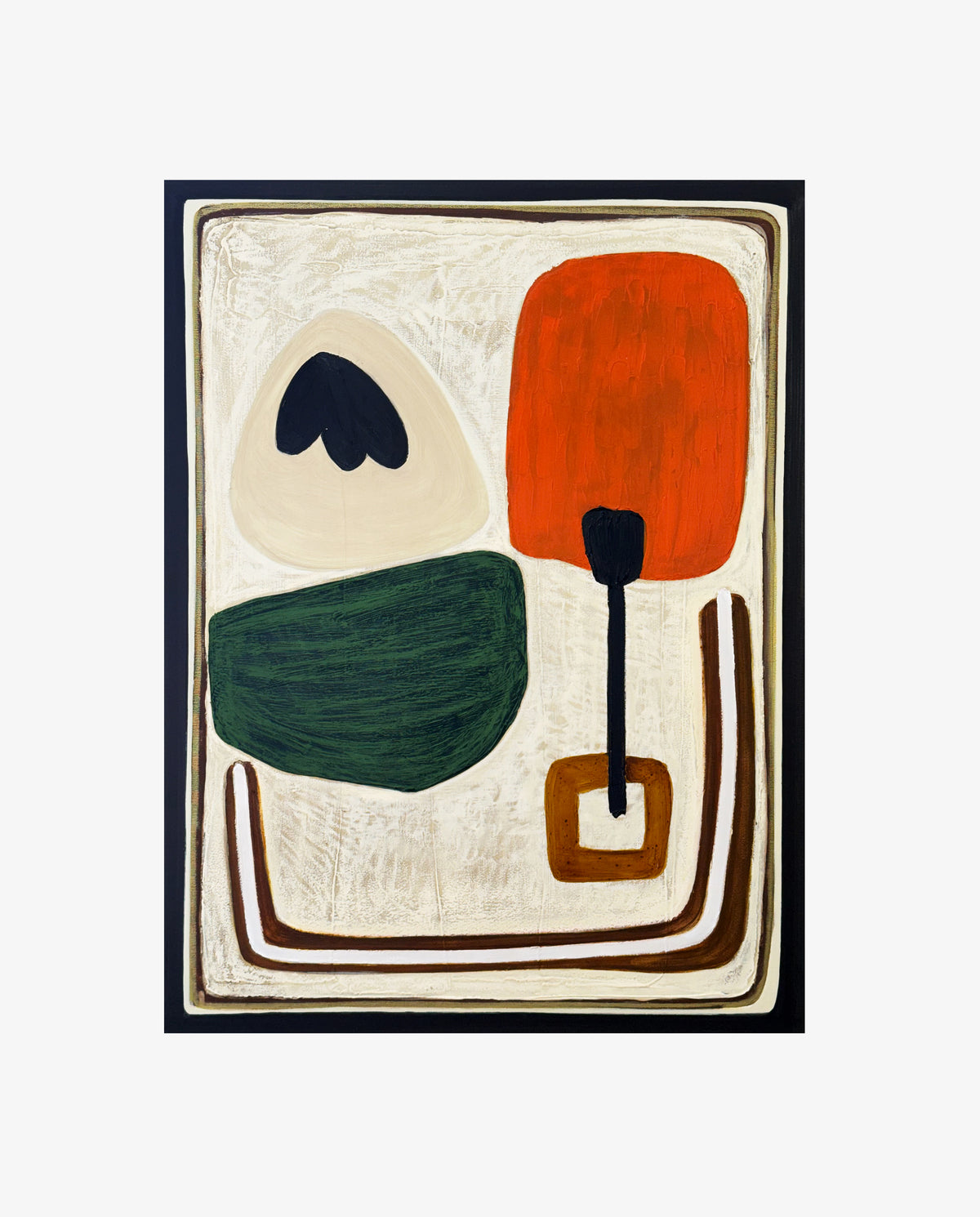 Stoneflower II by Jane Jenevieve — oil on canvas with orange and green forms with looping brown lines.