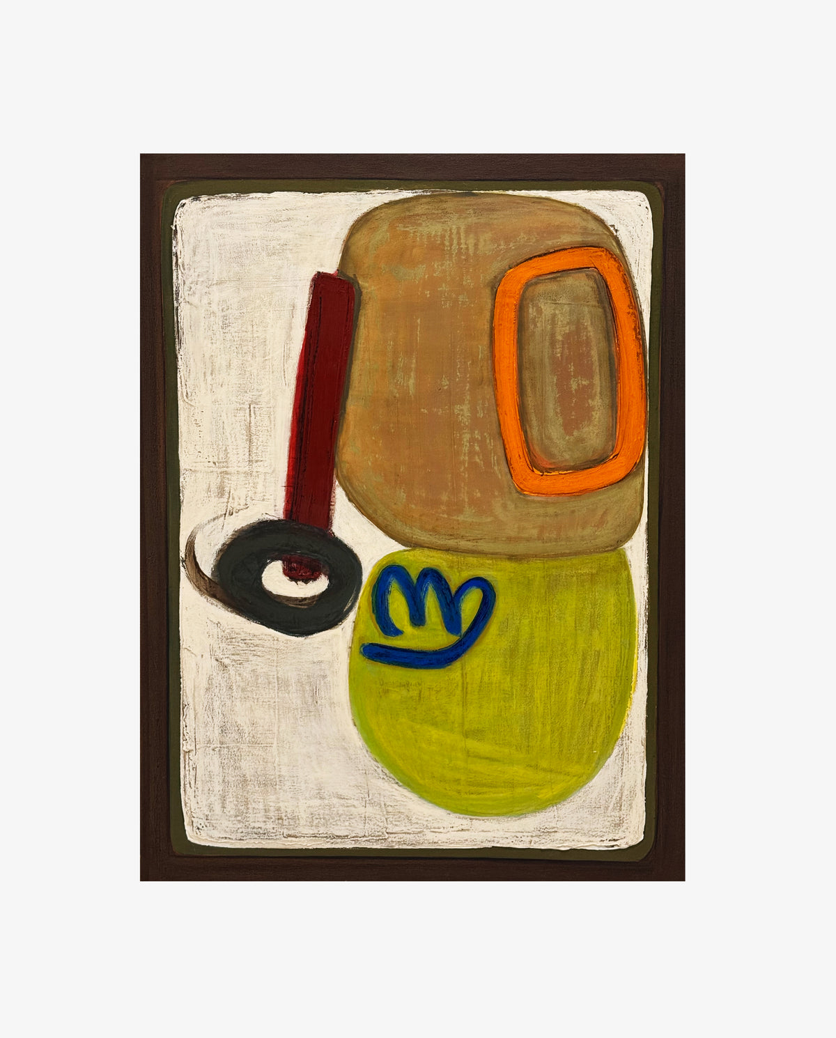 Upon Close Inspection by Jane Jenevieve — oil on canvas with earthy forms, lime green and orange outlines.