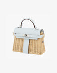 Hermès | Kelly Mini Picnic 20cm | Blue Brume Swift Leather & Wicker Palladium Hardware