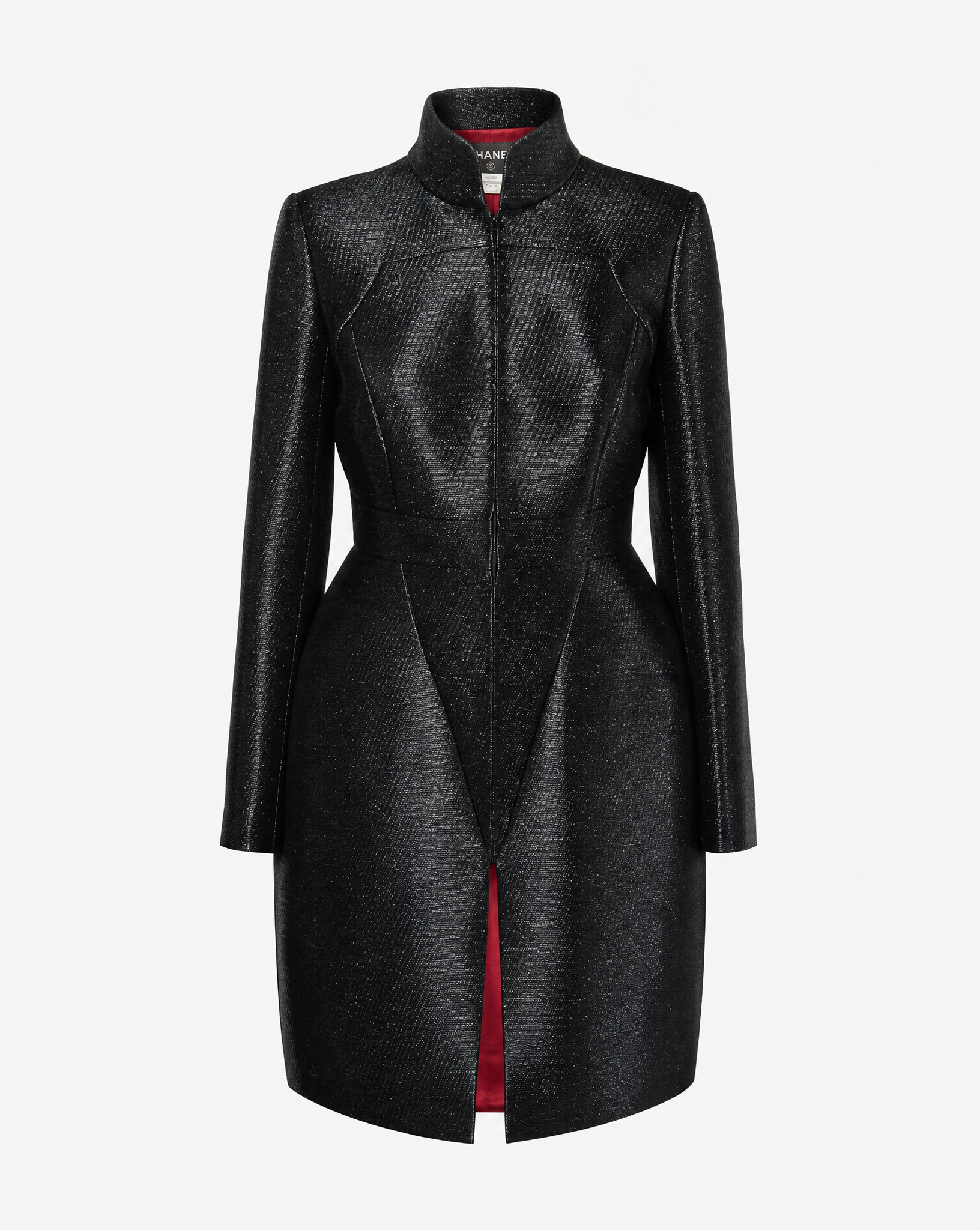 Chanel | Black Glitter High-Collar Runway Coat | Size 38 FR