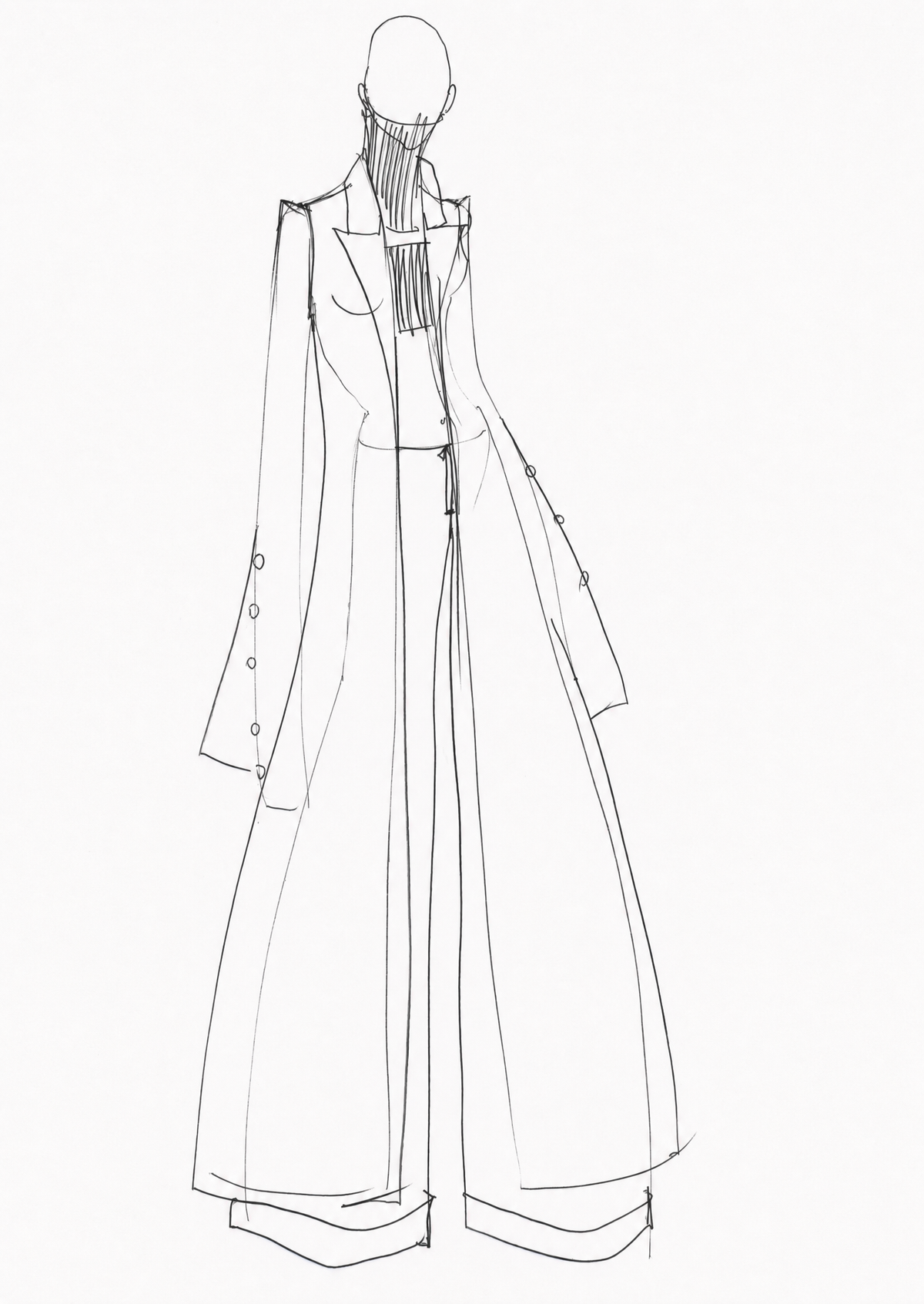 Fashion illustration in pencil and biro attributed to the Alexander McQueen studio
