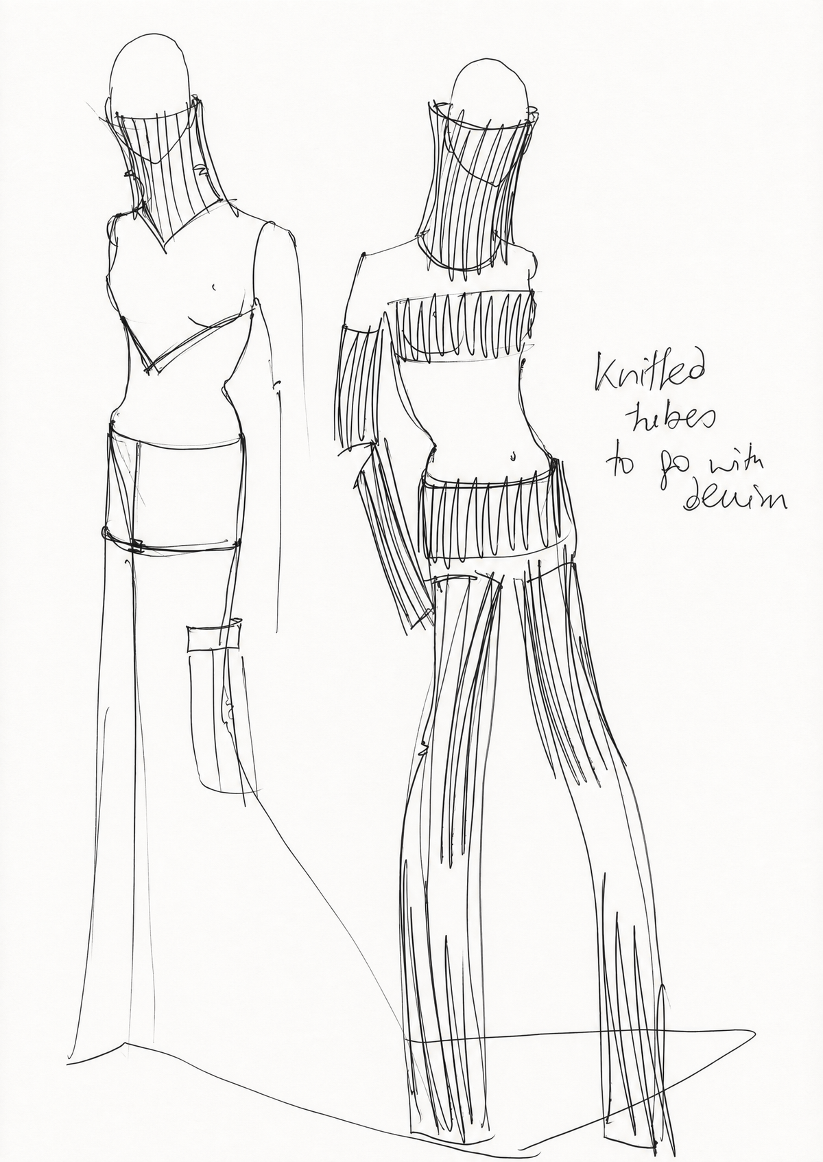 Fashion illustration in pencil and biro attributed to the Alexander McQueen studio