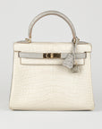 Hermes Kelly 28cm Special Order Beton & Gris Perle Matte Alligator Permabrass Hardware