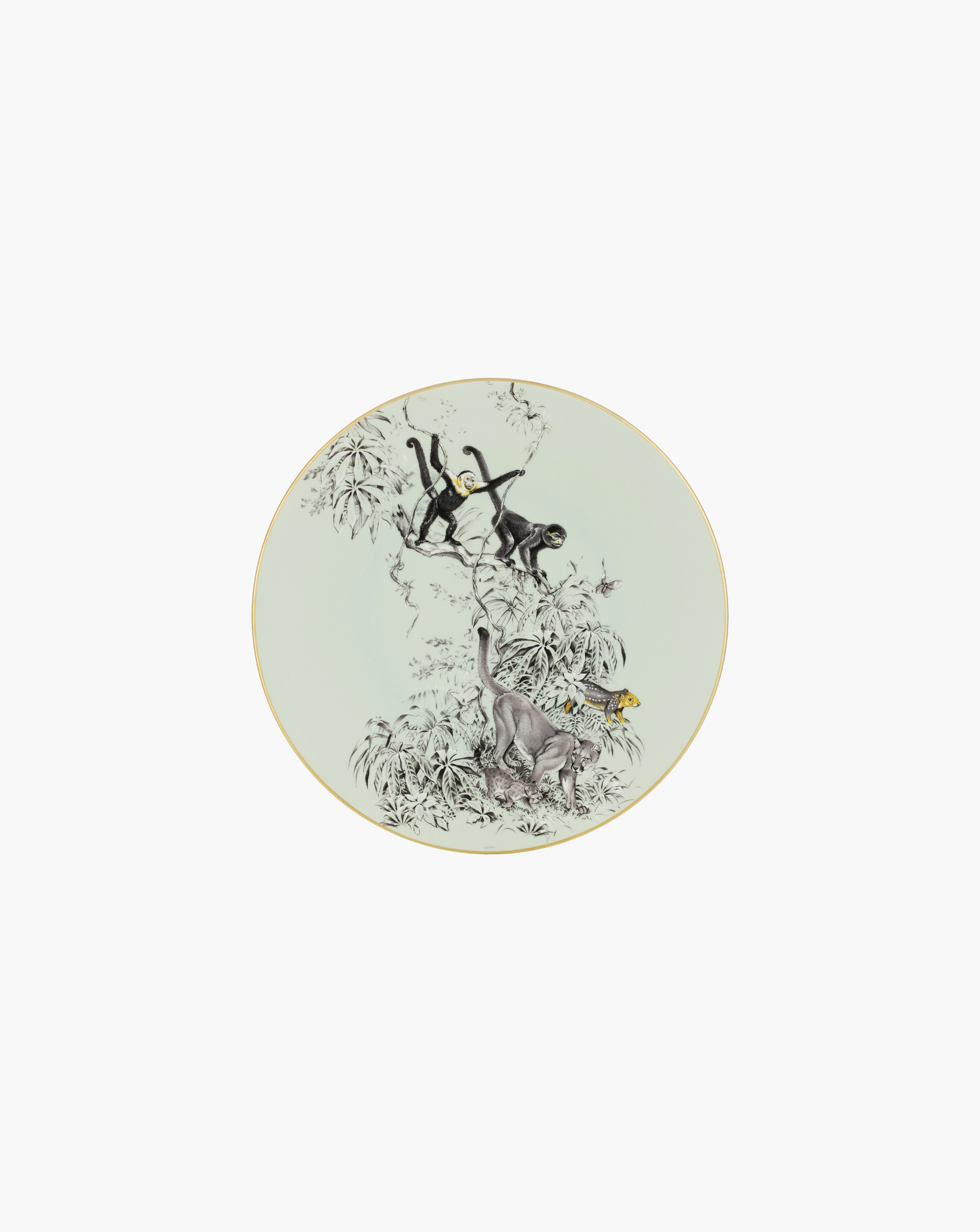 Hermès Carnets d'Équateur presentation plate, single plate on soft grey background
