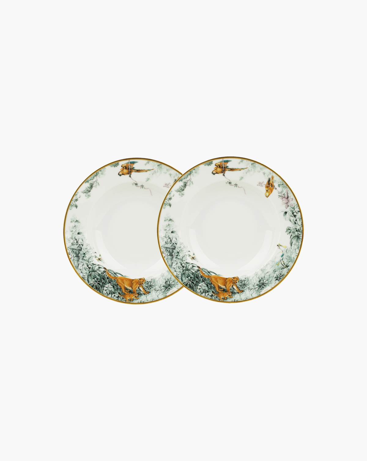 Pair of Hermès Carnets d'Équateur soup bowls on soft grey background