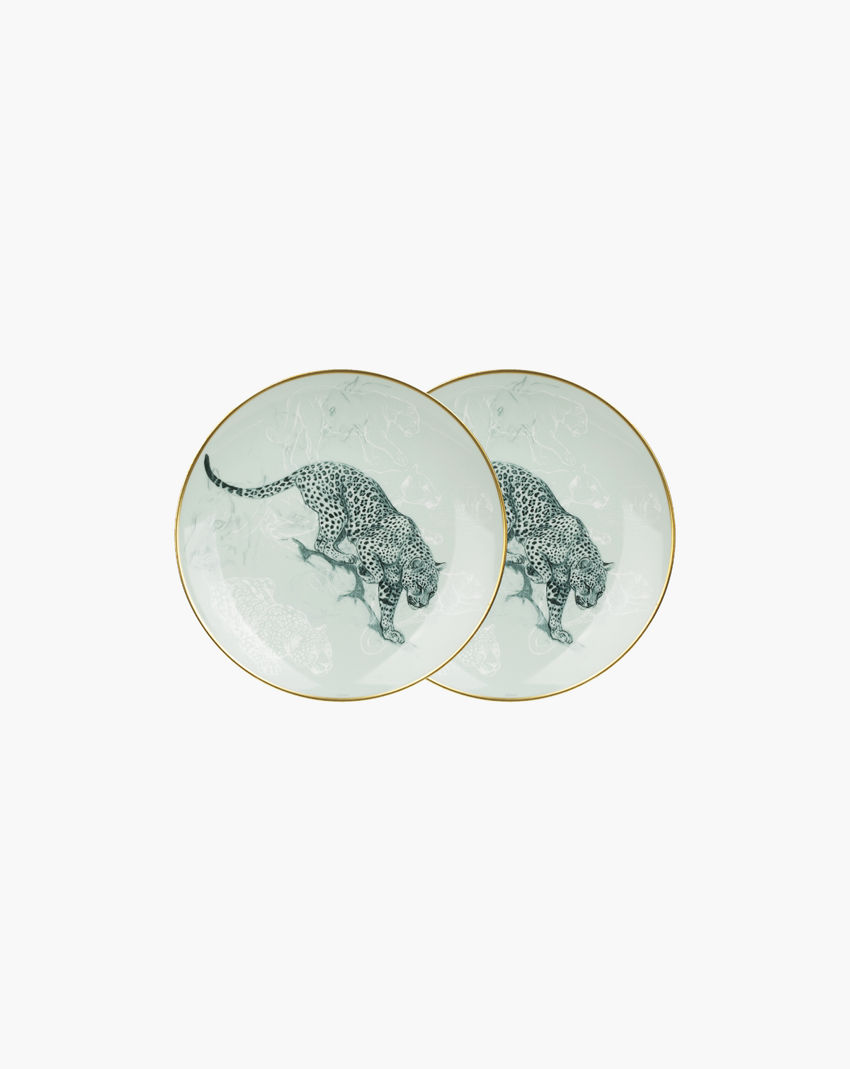 Pair of Hermès Carnets d'Équateur dessert plates with leopard motif
