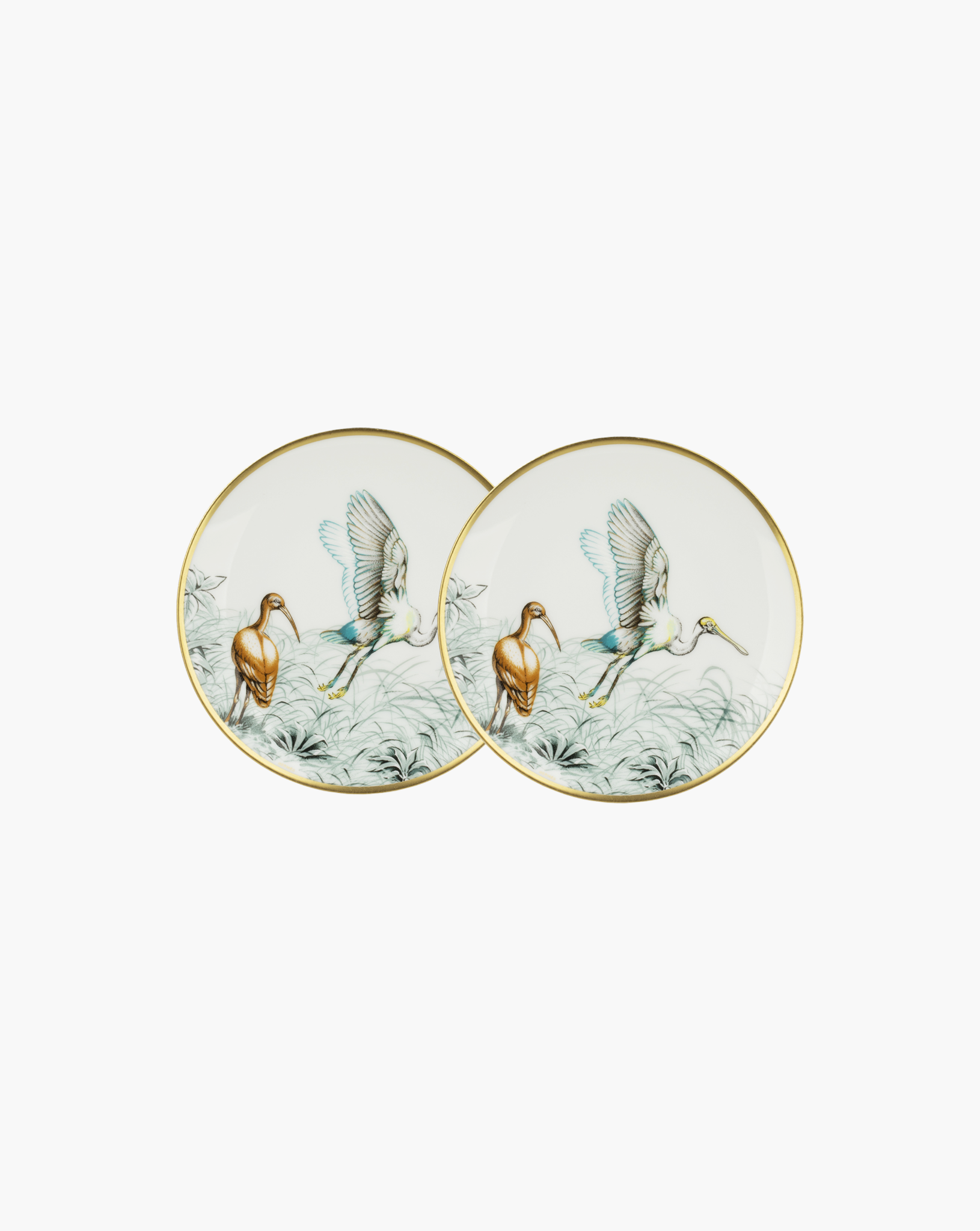 Pair of Hermès Carnets d'Équateur bread and butter plates with wading bird motifs